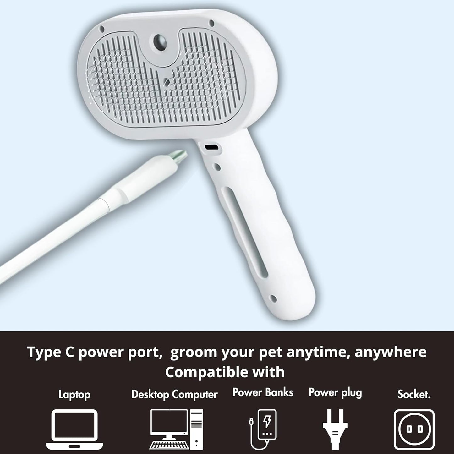 4 in 1 Cat Steam Brush: steam brush for cats, Grooming, Shedding, Mist Spray, Hair Removal Comb & Massager, USB Rechargeable Self Cleaning cat steam brushes for indoor cats - White