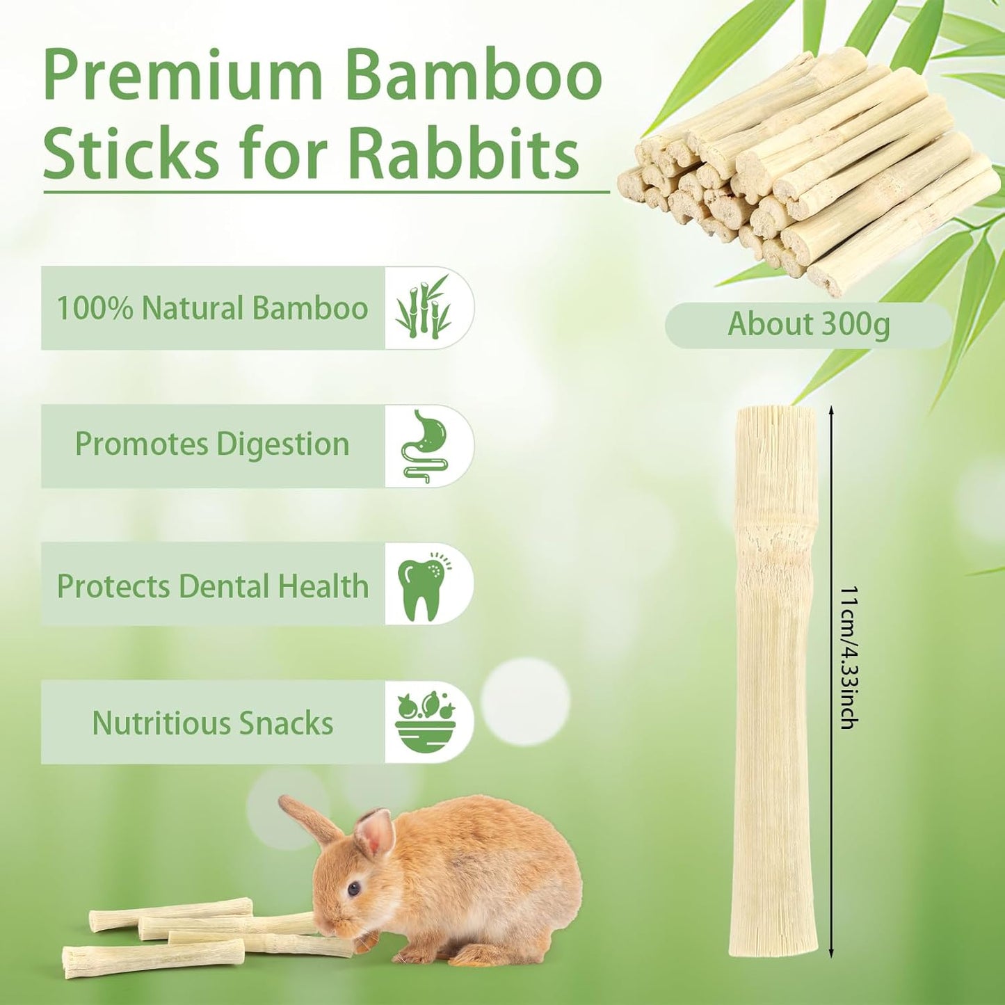 PEASUG 300g Sweet Bamboo Chew Sticks for Rabbits, Natural Bunny Chinchilla Chew Sticks Toys, Small Animal Teeth Grinding Toys and Molar Treats for Chinchilla, Guinea Pigs, Squirrel, Hamster