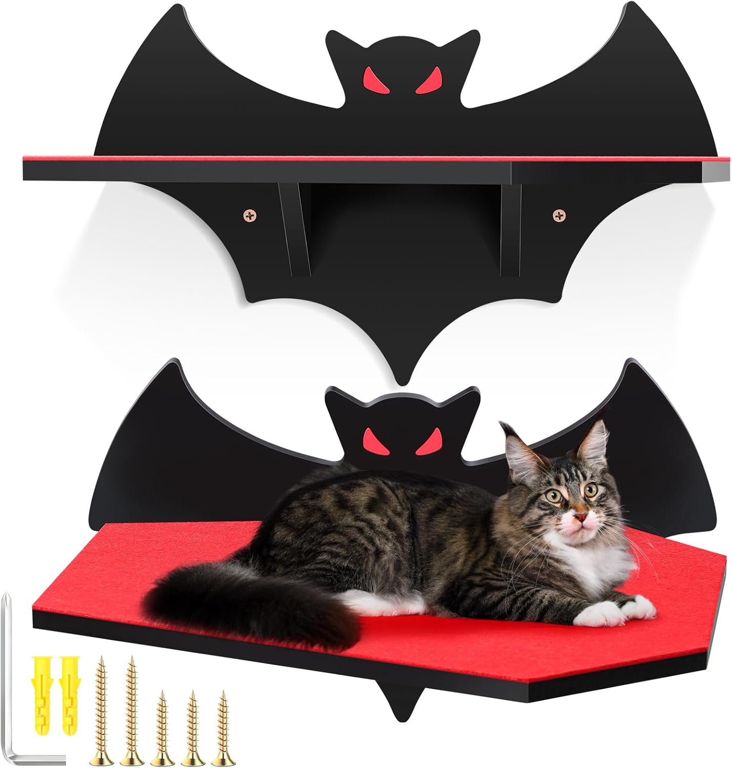 Cat Wall Mount Shelves for Indoor, Gothic Bat Floating Shelf with Coffin Bed Cat Wall Tree Can Load Bearing up to 30 Lbs/ 14 kg