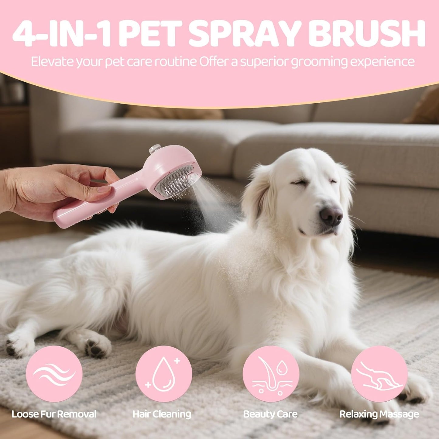 Cat Steam Brush-3 in 1 Pet Brush,Dog Shedding Tool Self Cleaning Pet Spray Depilation Comb with Release Button,Dog Steam Brushs,Cat Grooming Supplies for Long Short Haireds
