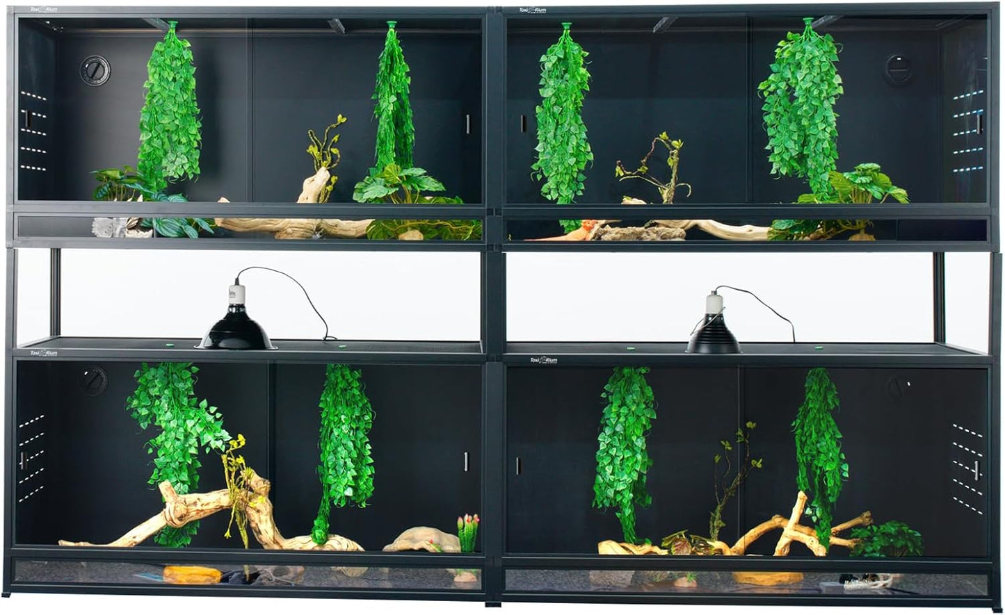 Reptile Enclosure 4 Packs, 48"x24"x24" Stackable Space Efficient Reptile Tank for Bearded Dragon and Ball Python, Expandable Snake Terrarium with Front Opening Tempered Glass Door