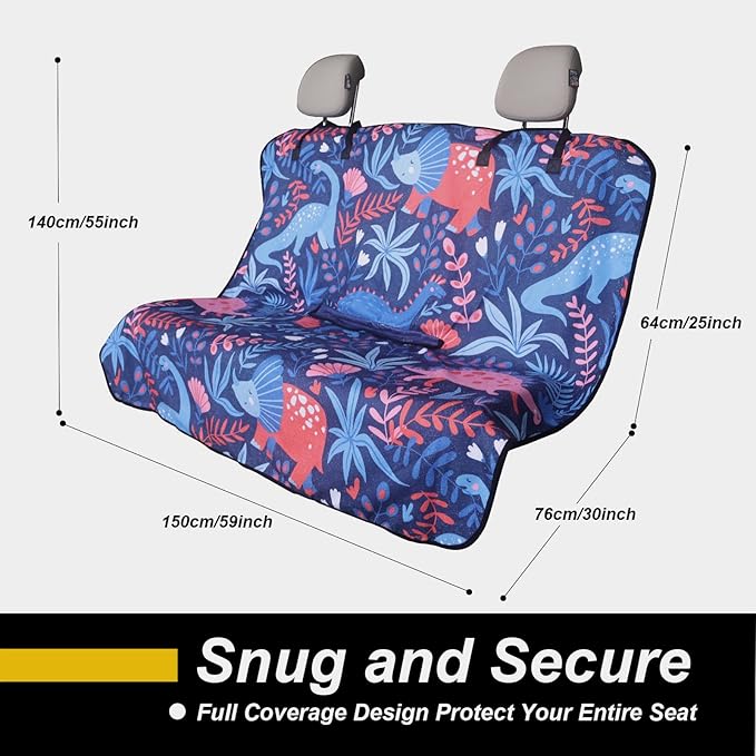 Back Seat Cover for Car Trucks Van SUV,Waterproof Rear Bench Towel Seat Covers for Dogs and Kids,Automotive Backseat Protector (Dinosaur)