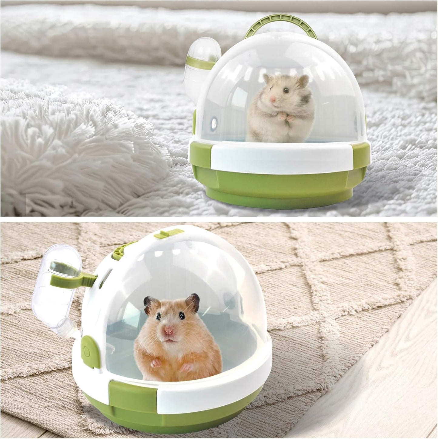 Hamster Carrier Cage with Water Bottle,Portable Dwarf Hamster Travel Carrier Plastic Guinea Pig Carrier Small Animal Breathable Outdoor Cage for Hamsters Chinchillas Hedgehog (Green)