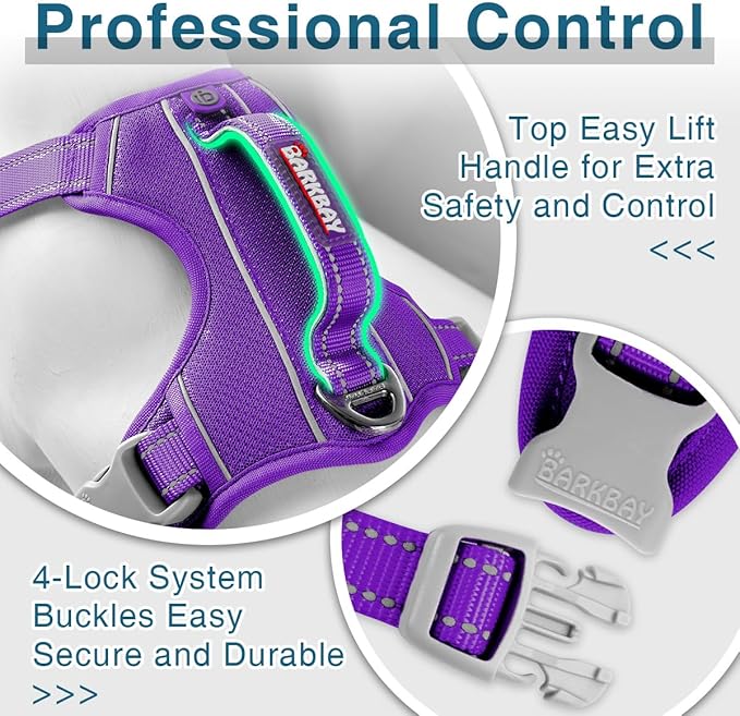 BARKBAY Dog Harness No Pull with ID Tag Pocket - Heavy Duty, Reflective, Easy Control for Large Dogs(Purple,L)