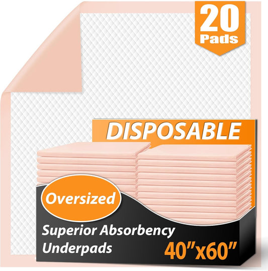 MKISS Oversized Bed Pads 40" x 60"(20 Counts), Heavy Duty Ultra Absorbent Underpads, Chucks Pads Disposable for Adults, Children, Babies, Elderly and Pets