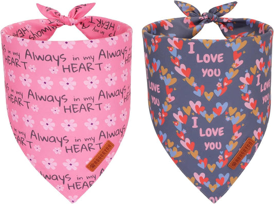 ADOGGYGO Valentine Dog Bandanas, Heart Love Floral Pet Scarf, Multi Size Offered, Pink Blue Pet Valentine Bandana for Small Dogs (Small)
