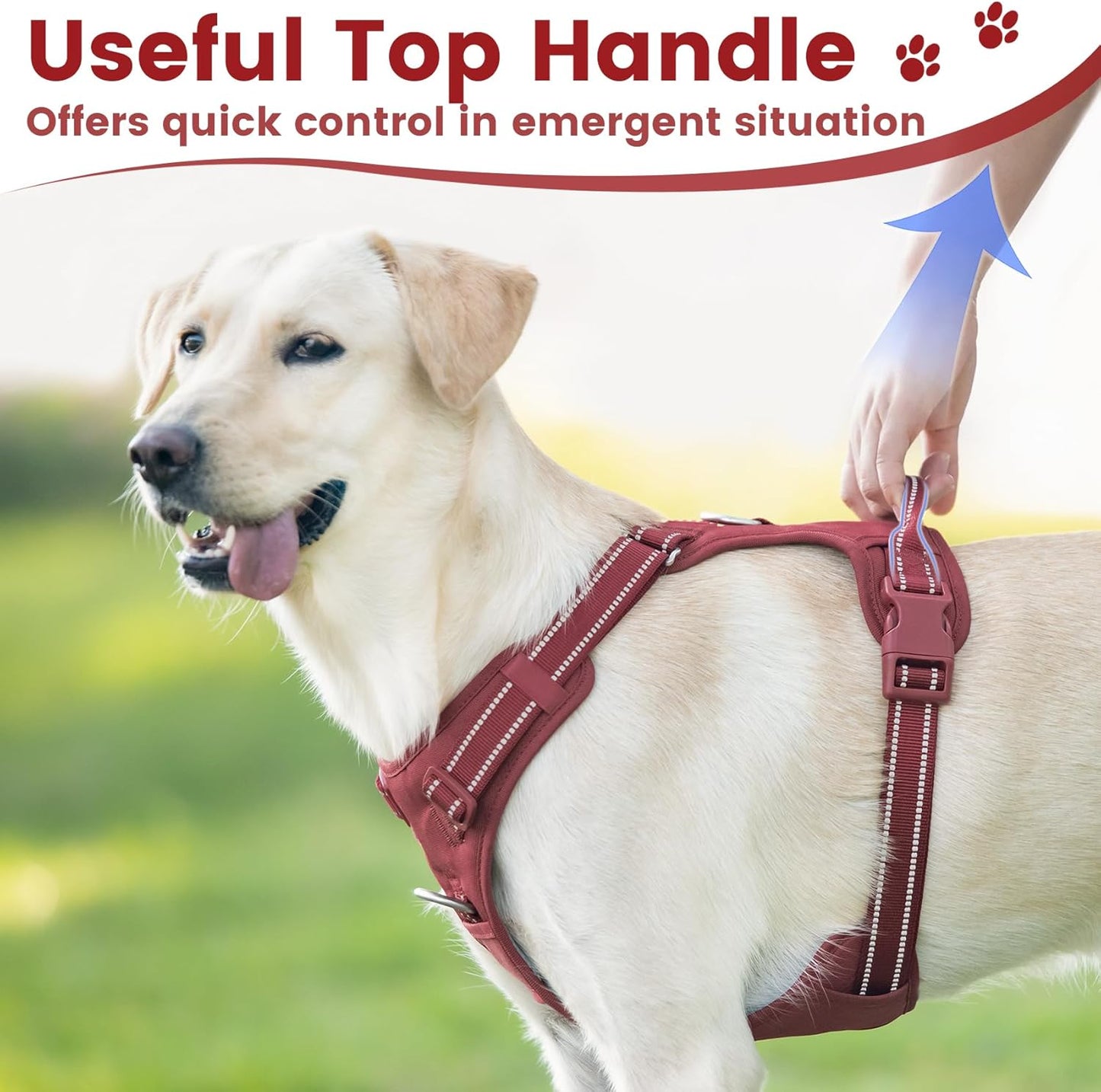 No Pull Dog Harness, Reflective Puppy Vest for Small Medium Large Sized Dog(Burgundy Red,L)