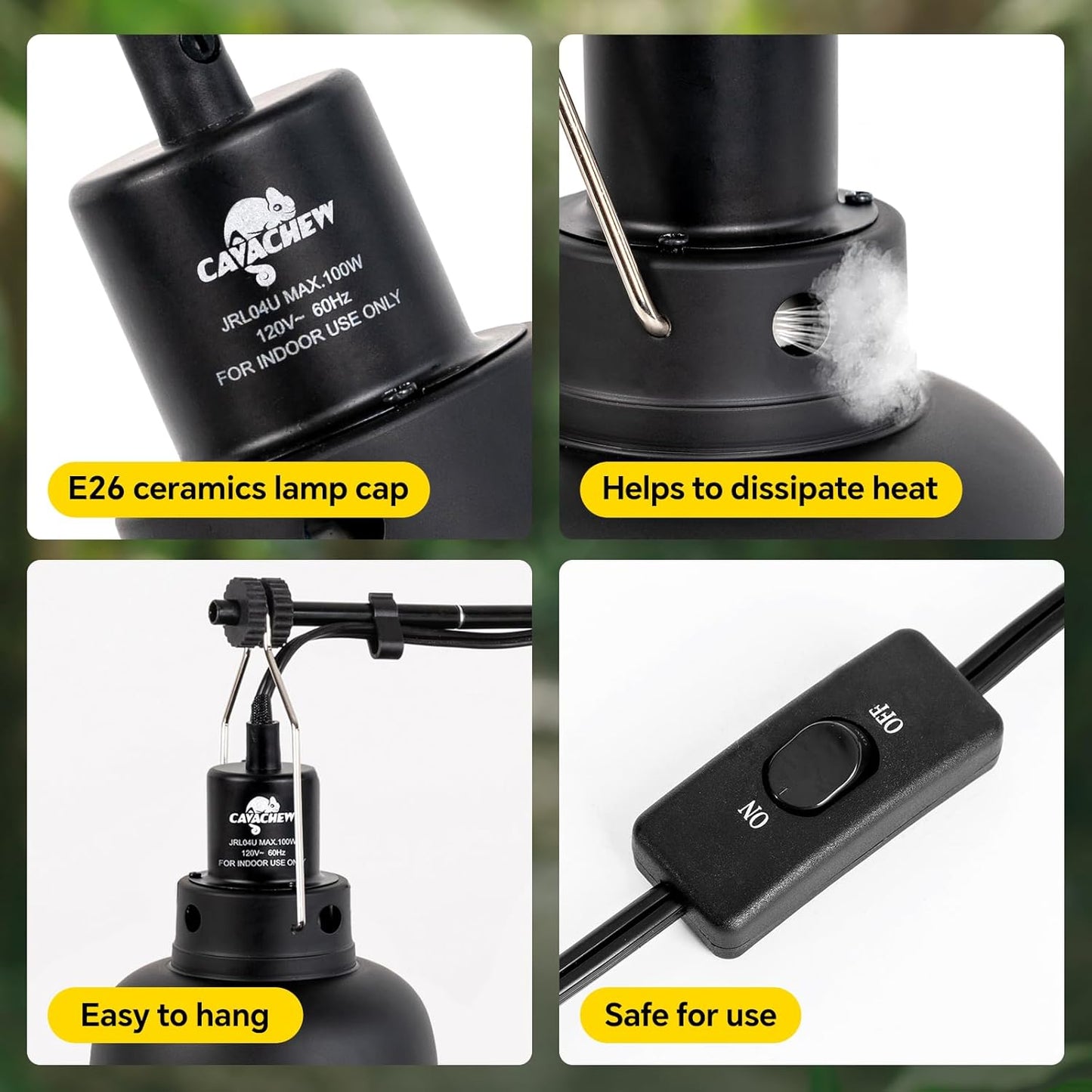 2 Pack Reptile Light Fixture, 5.5in Deep Dome Reptile Lamp Fixture, Optical Reflection Cover, Separate Switch & Hook, Terrarium Light Fixture for Reptile Heat Basking UVB Bulbs, 100W, Black