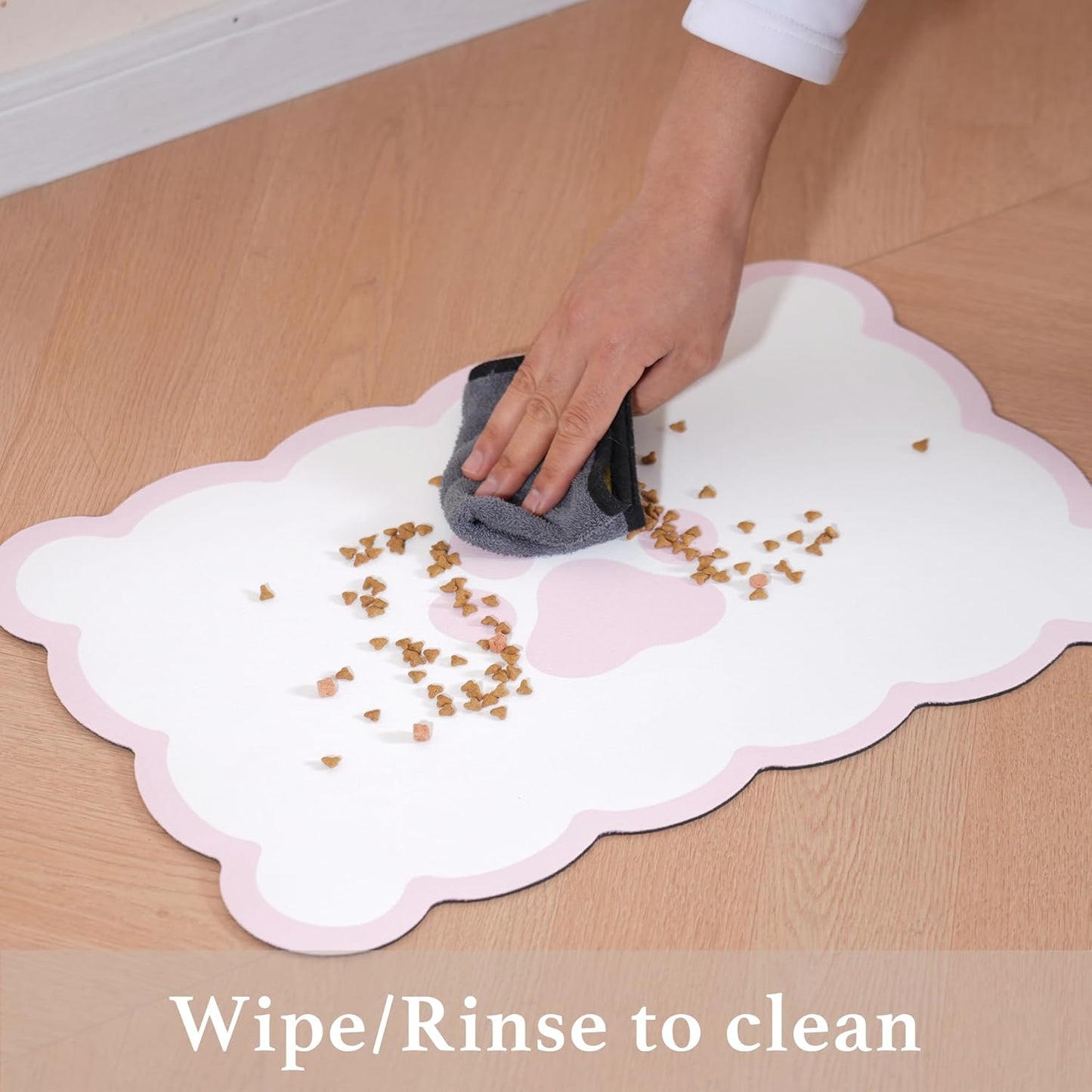 Ralxion Scalloped Dog Feeding Mat, Absorbent Mats for Dog Food and Water Bowl, Dispenser, Cute Elegant Aesthetic Pastel Pink Scallop Pet Placemat for Dogs, Cats, Puppy Accessories, 17" X 24”