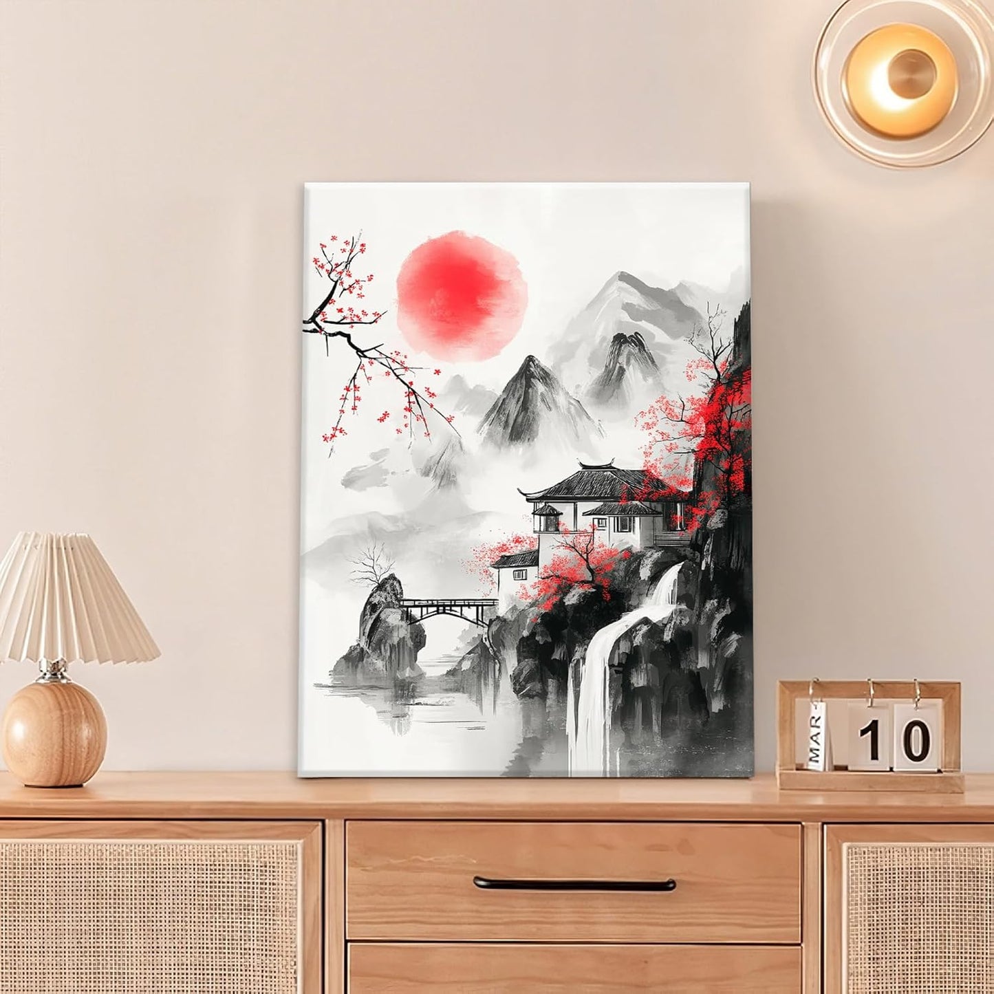 Japanese Wall Art Canvas Asian Nature Wall Decor Prints Framed Painting Mountain Landscape Pictures Gifts Artwork for Bathroom 16"x20"