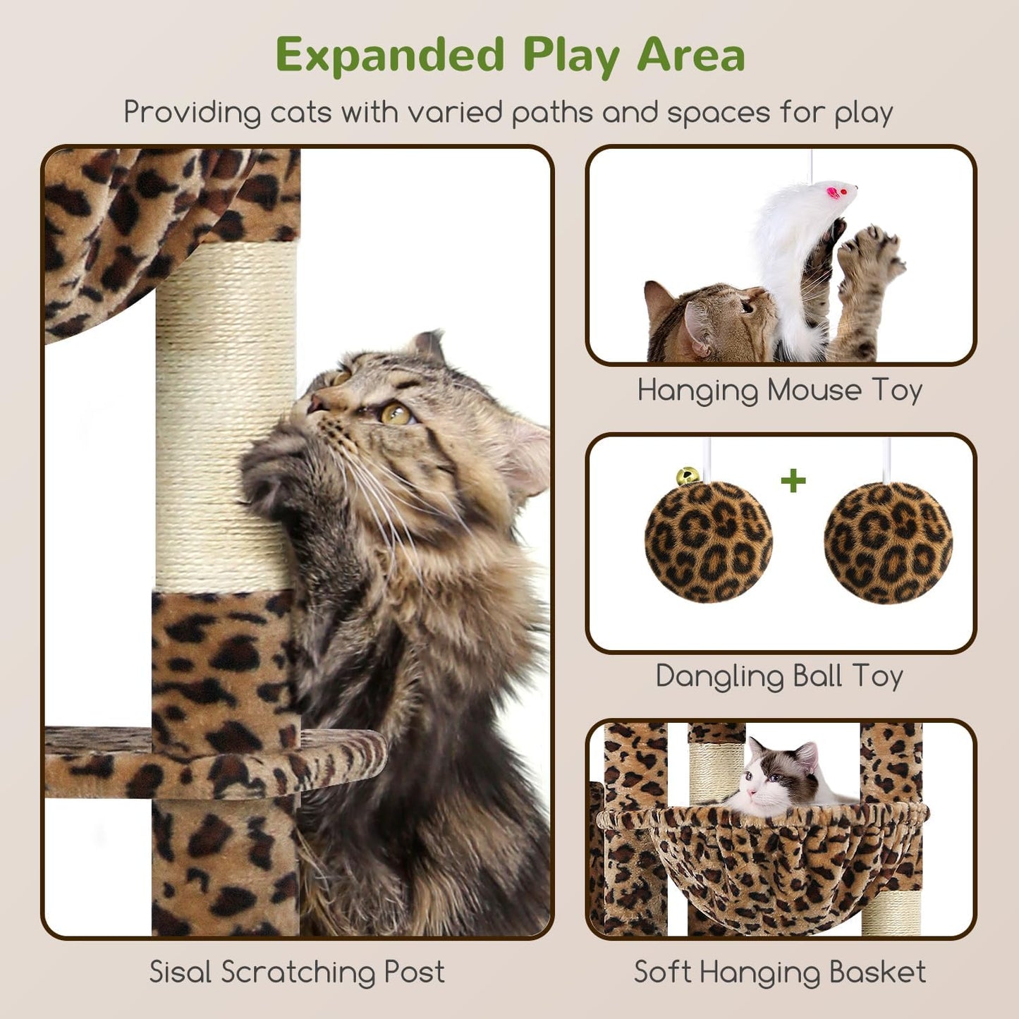 Globlazer Giant Cat Tree, 83 inch Cat Tree for Indoor Cats Large Adult, XXL Cat Tower with 9 Scratching Posts for 20lb+ Heavy Duty Large Adult Cats, F83, Leopard Print