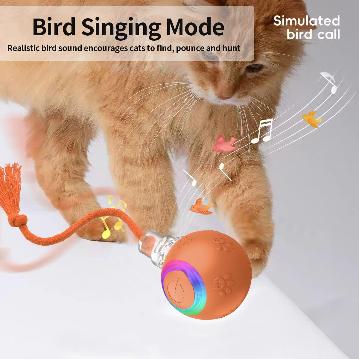 Interactive Cat Toys, Automatic Moving Cat Toys for Bored Indoor Adult Cats, Fast Rolling, Chirping & Motion-Activated Kitty Toys, Fun Gift for Cats with Speedy Tail 2.0, USB Rechargeable, Orange