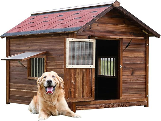 Dog House Outdoor for Large Breed Dogs,Waterproof Dog House Outdoor Outside with Weatherproof Finish,Door,Cozy Dog Kennel Indoor Large for All Seasons,4XL- 60.24"(D) X 47.24"(W) X 50.39 "(H)