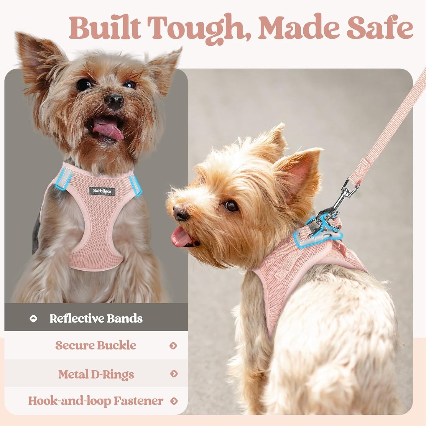 rabbitgoo Dog Harness Small Sized and Leash Set, Step in Soft Light Puppy Vest, Breathable Mesh Pet Harness, Reflective for Safe Outdoor Walking, Pink XXS