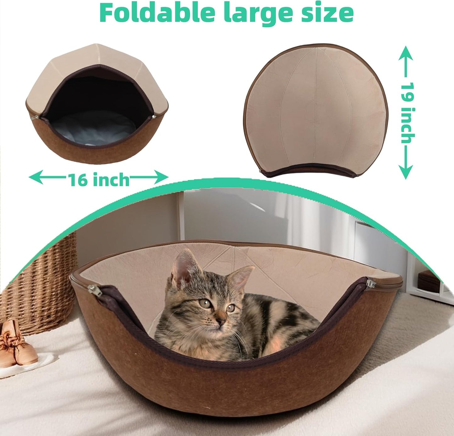 Donut Cat Tunnel Bed Peekaboo Cat Cave for Large Cats Up to 30 Lbs, Kitty Interactive Playing Tent House for Multiple Cats,Detachable,Scratch Resistant (2 in 1 Brown, Medium - 20 Inch Diameter)