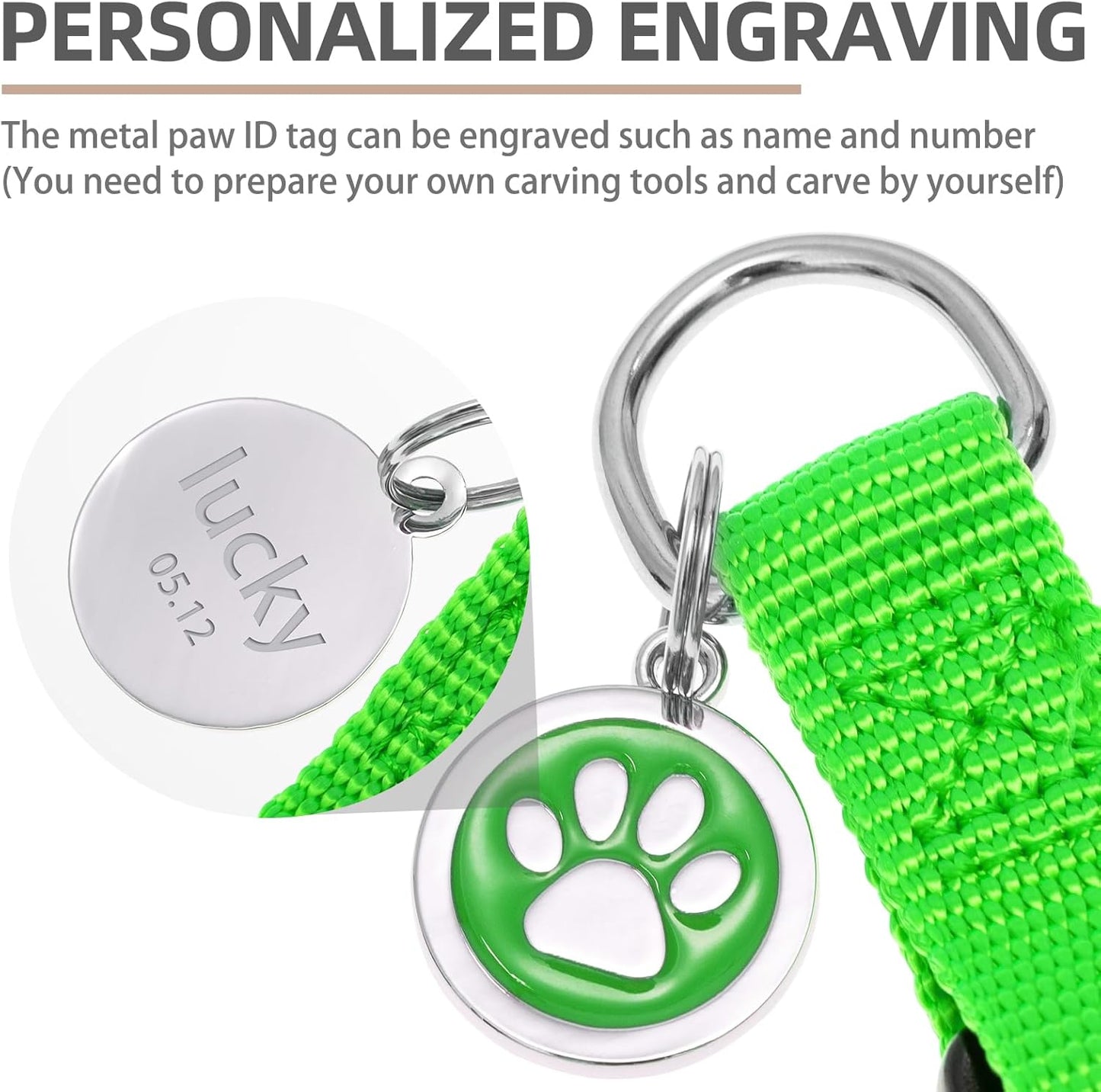 PUPTECK No Pull Dog Harness Soft Adjustable Basic Nylon Step in Puppy Vest Outdoor Walking with ID Tag, Green, L