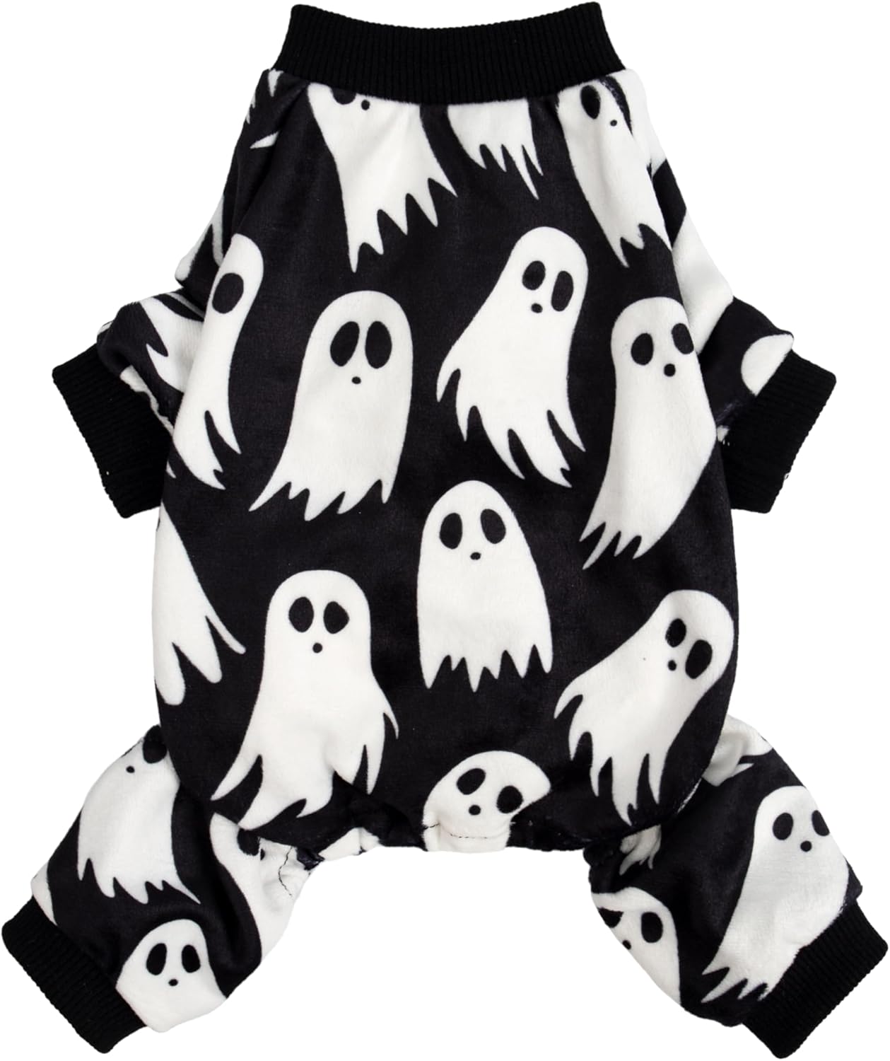 Fitwarm Halloween Ghost Dog Pajamas, Funny Halloween Costumes for Dogs, Fleece Dog Onesie with Feet, Doggy Clothes for Small Dogs Boy Girl, Pet Apparel, Black, White, Large