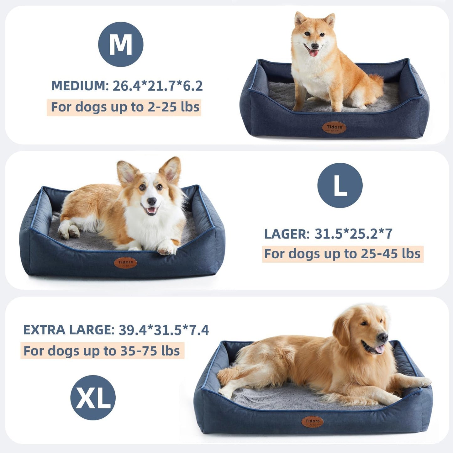 Orthopedic Dog Beds for Medium Dogs, Durable Egg Crate Foam Sofa Dog Bed wit Washable Removable Cover,Waterproof Lining,Pet Bed for Large Dogs (Navy Blue, 39.4" L x 31.5" W x 7.4" Th)