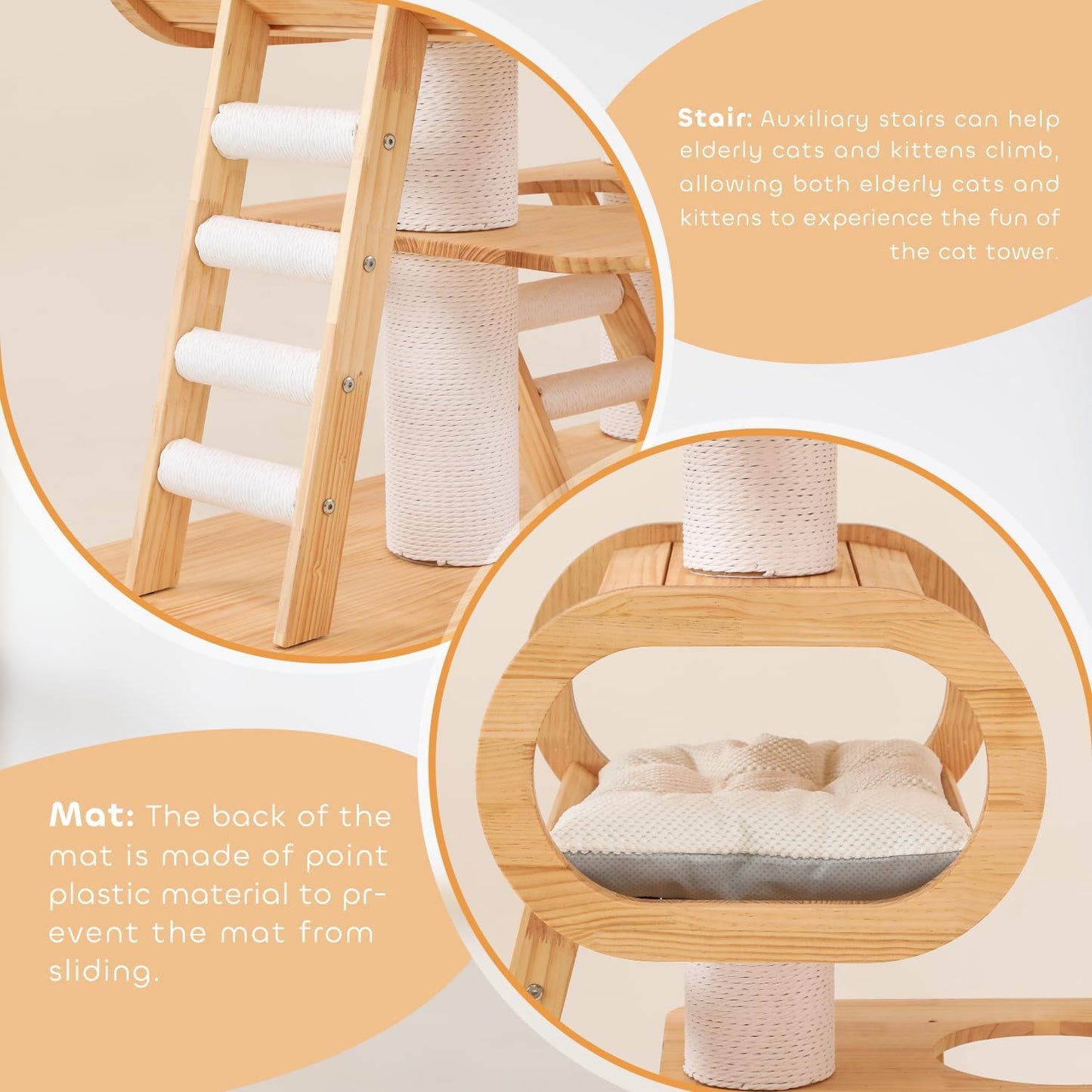 76.8'' Modern Cat Tree for Indoor Cats, Tall Wooden Cat Tower for Home Decoration, Multi-Level Tower with Transparent Cat Bed, Huge Cat Condo for Multi-Cat Families