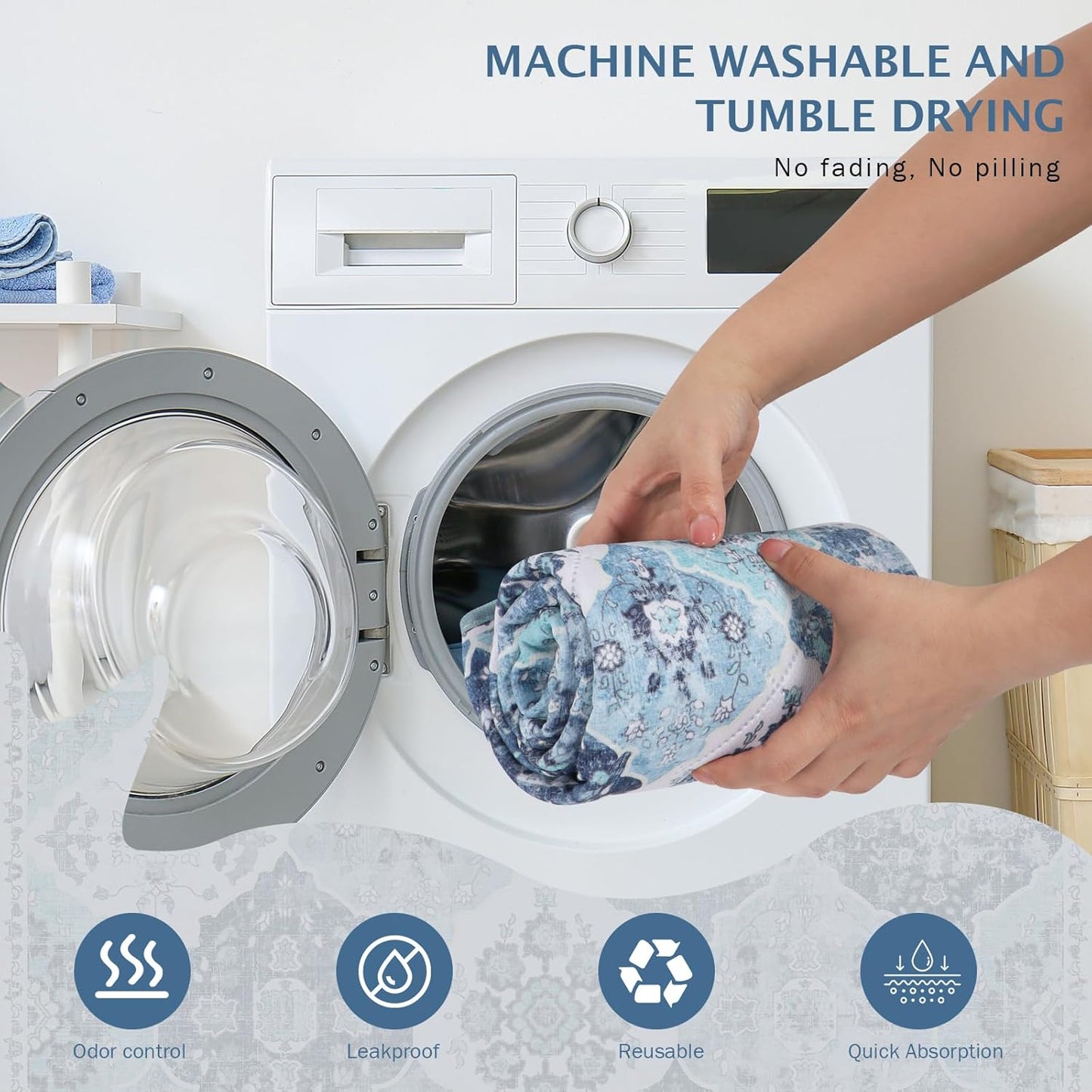 IEUUMLER Washable Pee Pads for Dogs, 2 Pack Reusable Non-Slip Grip, Super Absorbent Waterproof Puppy Pads for Potty Training, Playpen, Crate, Whelping Box EU011 (Blue, 30" x 20")