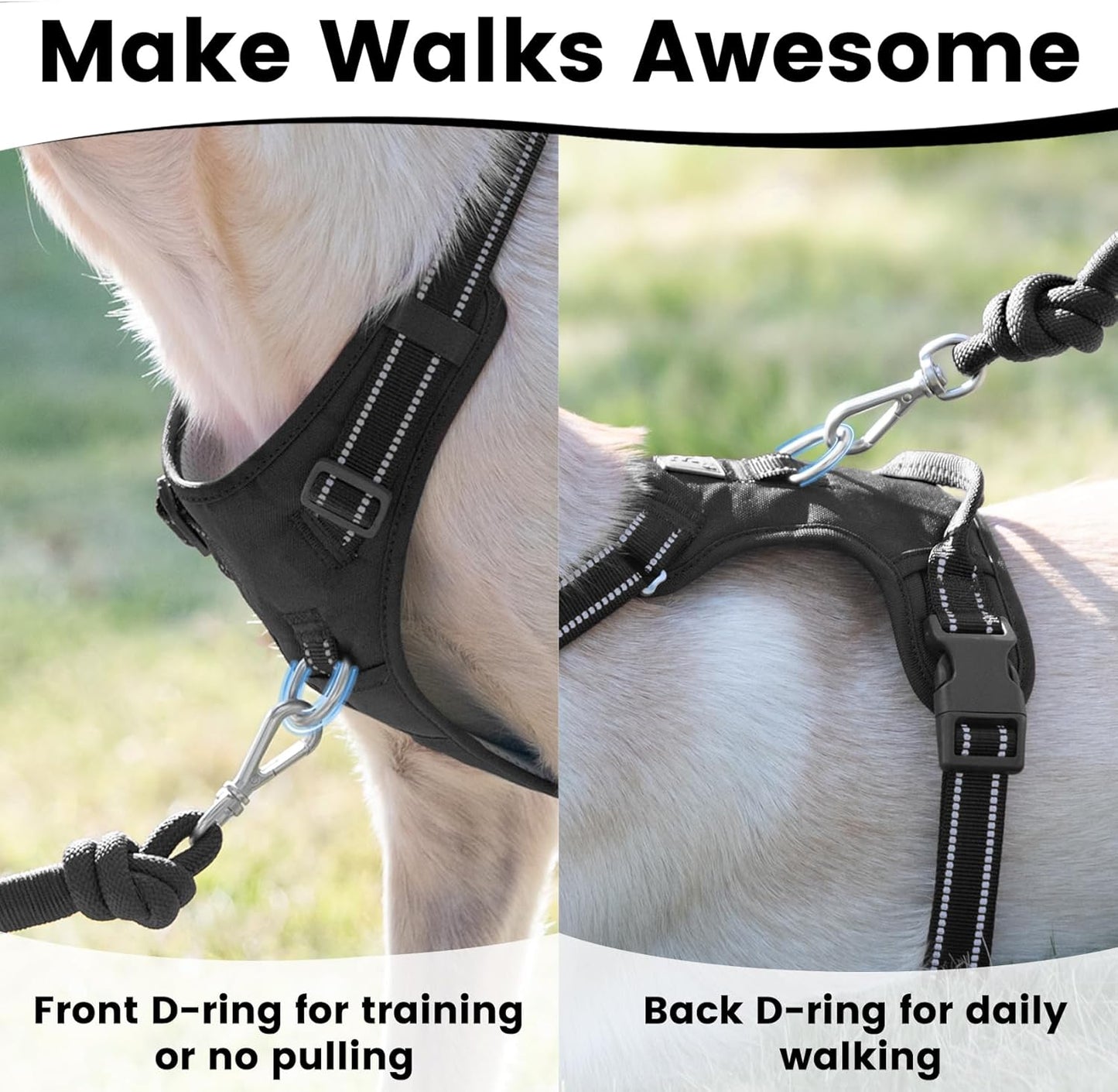 No Pull Dog Harness, Reflective Puppy Vest for Small Medium Large Sized Dog(Black,XL)