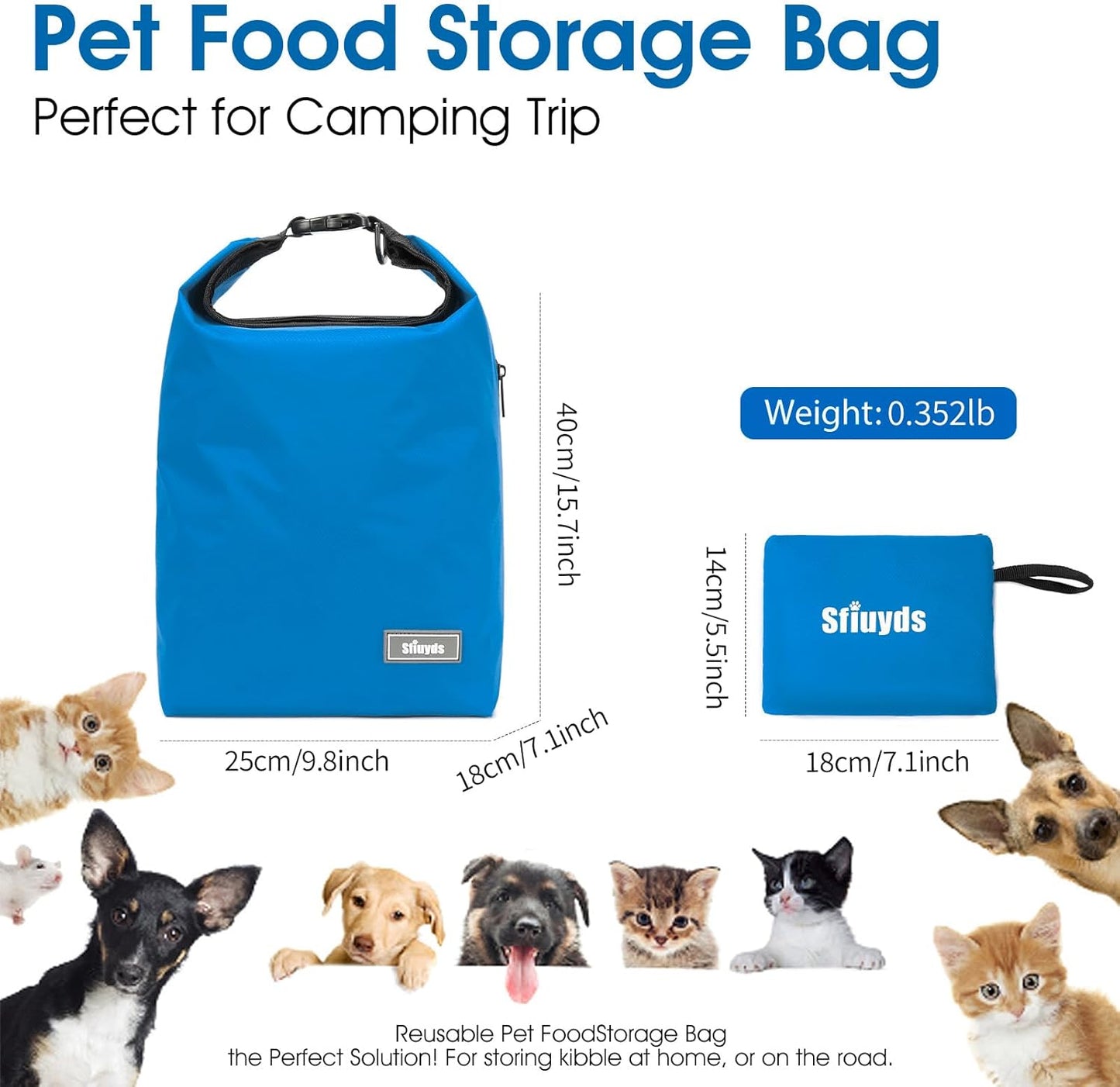 Pet Food Storage Bag,Dog Storage Organizer Bag w/2PCS Collapsible Dog Travel Bowls and Zipper Side Pocket for Home(Blue, Large)