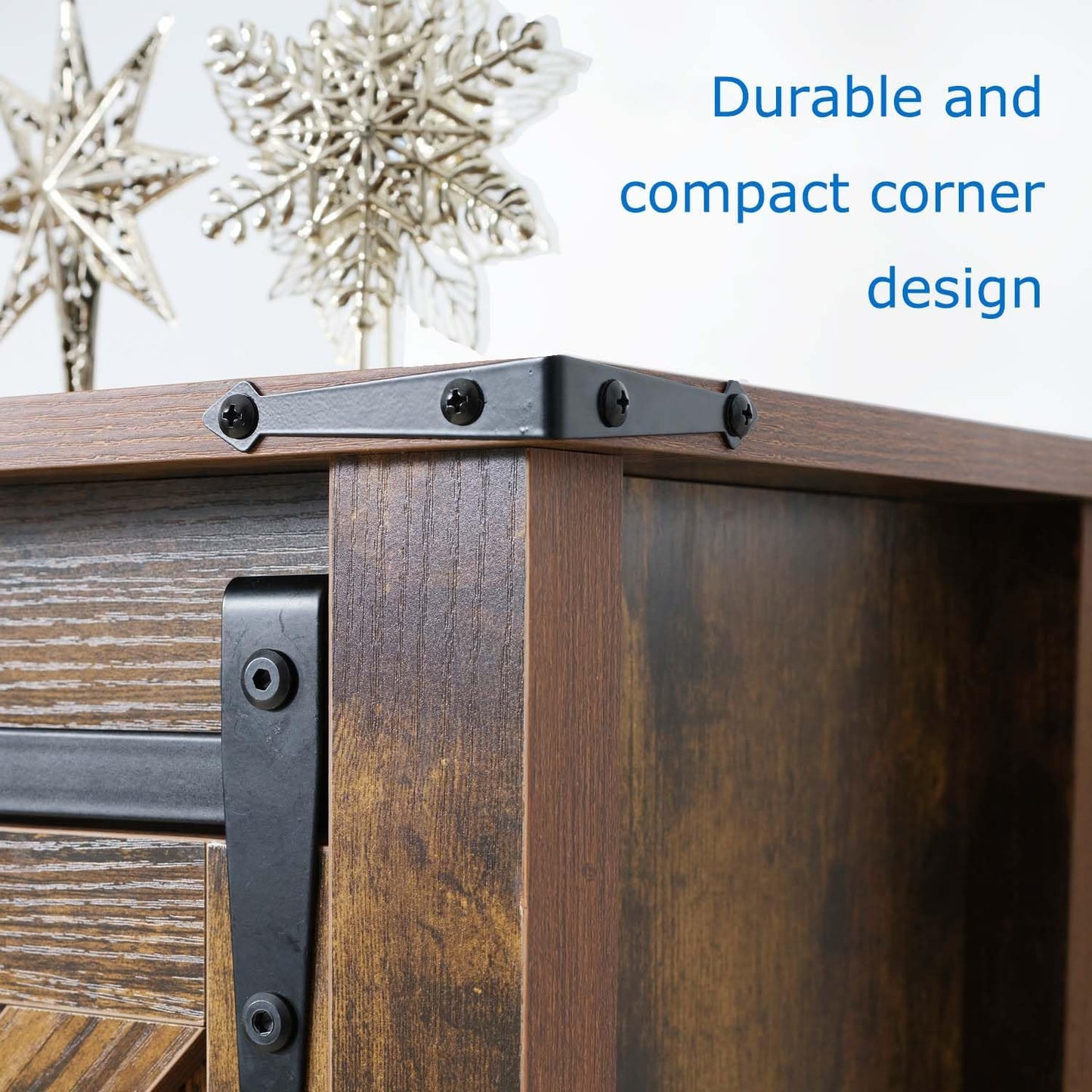 Entryway Table with Storage, Farmhouse Buffet Cabinet Coffee Bar Kitchen Island with Sliding Barn Doors & Shelves, Console Table for Kitchen, Dining Room, Living Room, Brown