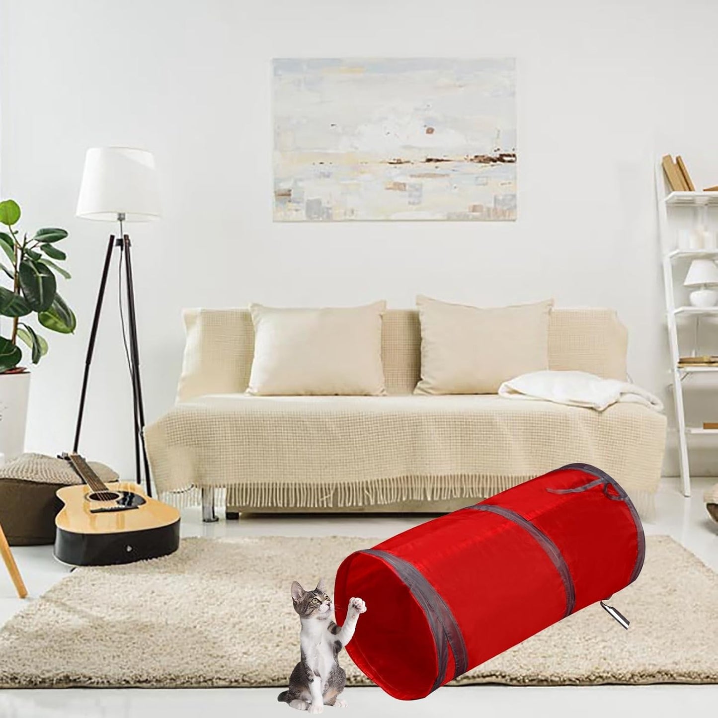 iCAGY Foldable Spiral Cat Tunnel - Indoor Toy for Small Cats, Kittens, and Rabbits - Tube for Interactive Play and Outdoor Fun - Pet Activity Toy Red 20" 3 Pcs