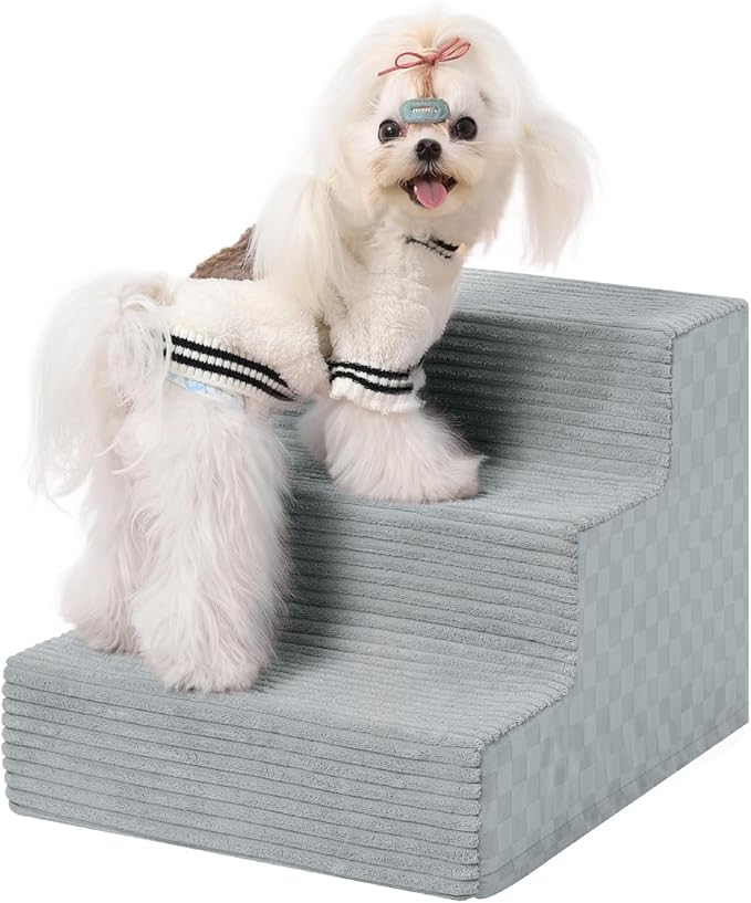 Dog Stairs for Small Dogs,13" H,3-Step Dog Steps for Bed and Couch with High Density Foam,Non-Slip Pet Steps for Doggy and Cat,Pet Stairs with a Washable Cover,Grey