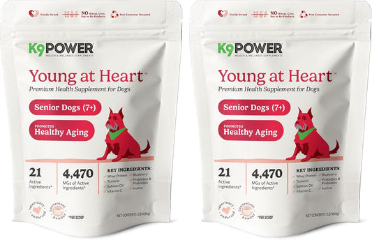 K9 Power Young at Heart Senior Dog Multivitamin 1 lb – Supplement for Brain Heart, Vision & Mobility Support in Senior Dogs - Pack of 2