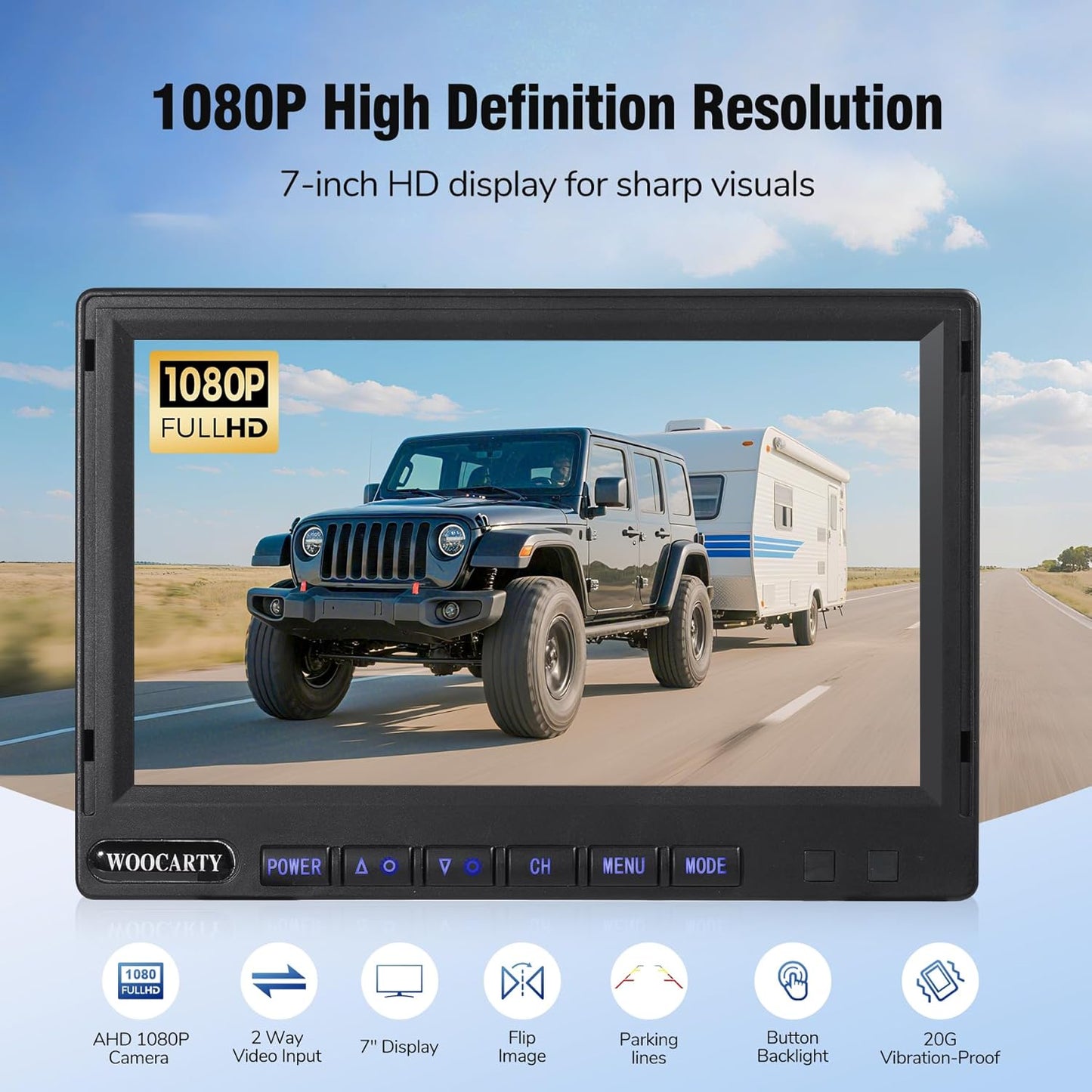 7-inch AHD1080P Wired RV Backup Camera System, IP69k Waterproof IR Night Vision Reversing Camera, Vibration-Proof 20G for Trailer/Tractors/Truck/Excavator/Caravan/Skid Steer/Heavy Equipment