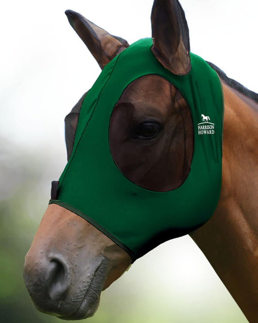 Harrison Howard Super Comfort Stretchy Fly Mask Large Eye Space with UV Protection Soft on Skin with Breathability Deep Green Extra Full Size