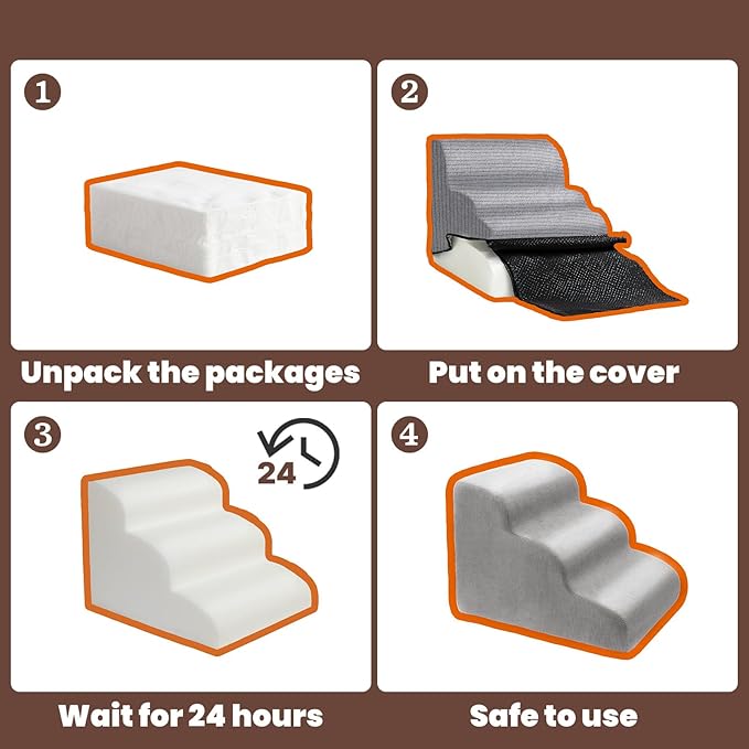 MEWANG Dog Stairs for Small & Medium Dogs and Old Cats –3/4/ 5 Steps High-Density Foam Pet Ramp for Bed & Couch, Non-Slip, Washable Cover, Grey (Round Corner, 5 Steps: 29.92''×22.83''×15.75'', 2)