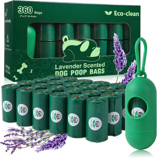 ECO-CLEAN 360 Count Dog Poop Bags with Dispenser, Leak-Proof, Lavender scented
