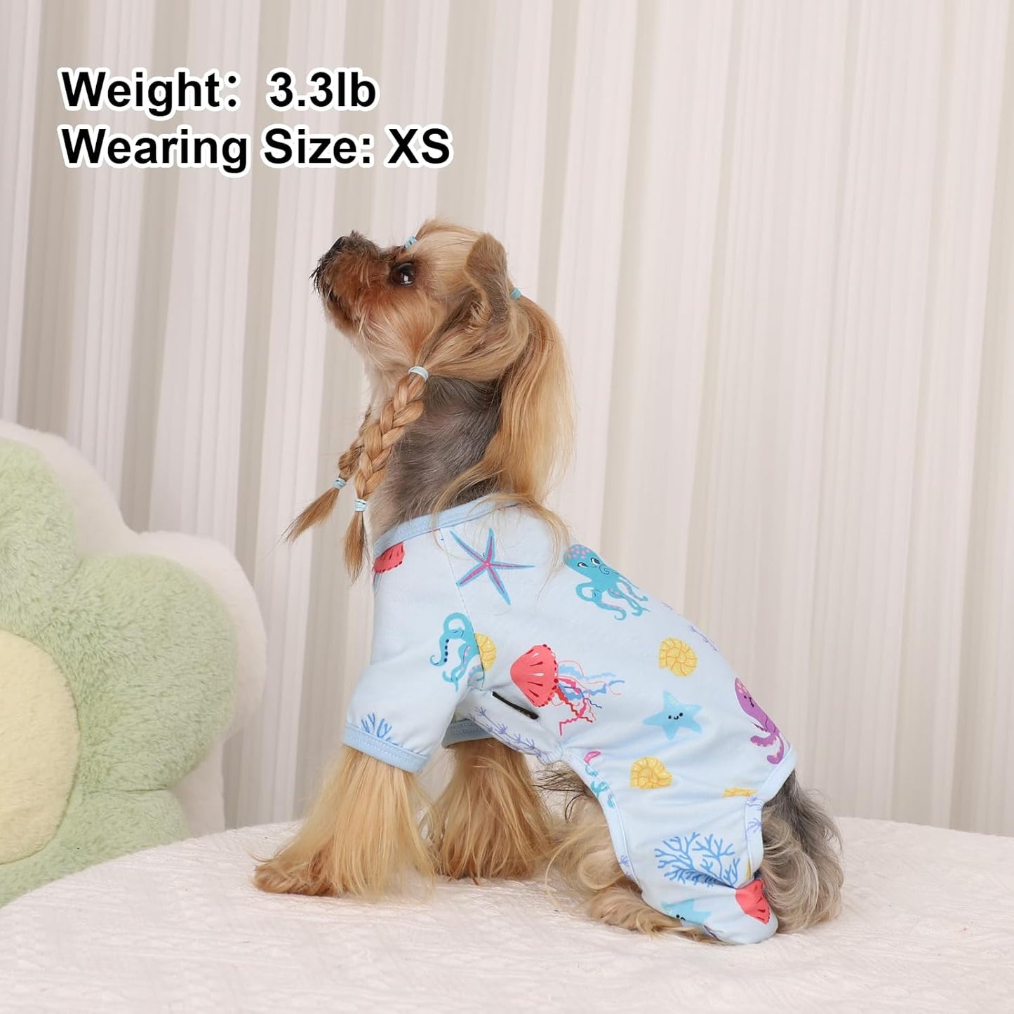 Dog Pajamas Pjs Summer Dog Clothes for Small Dogs Girl - Boy - Small Size Dogs, Soft Stretchy Puppy Clothes Doggie Onesies Cat Pet Jammies Outfit for Chihuahua Yorkie, Octopus Blue, XS