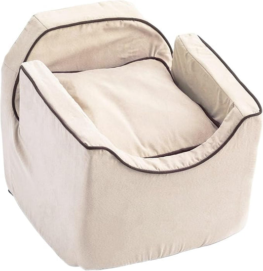 Snoozer Dog Car Seat: Lookout I Dog Booster Car Seat for Dogs Small 5-15 lbs, Pet Car Seat to Alleviate Car Sickness for Dogs, Included Harness Strap, Buckskin Removable Machine Washable Cover