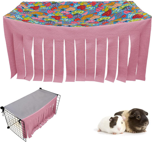 RIOUSSI Guinea Pig Hideout Hideaway Corner Fleece Toys Cage Accessories with Reversible Sides, Heart/Gray+Pink, 27"x14"x14"