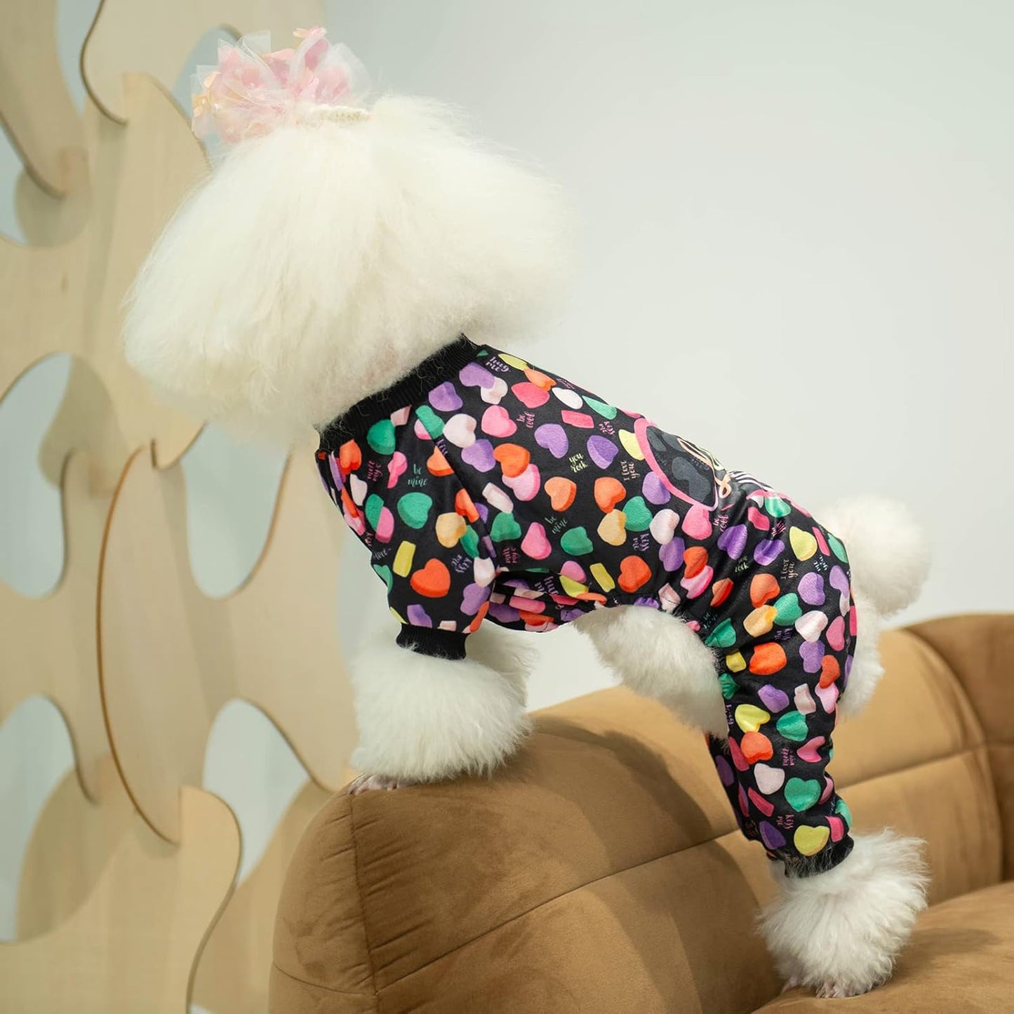 CuteBone Small Dogs Valentines Outfit Soft Puppy Onesies Pjs Dog Pajamas Pet Coat Cat Apparel Comfy Doggie Jumpsuit Bodysuit for All Seasons P272S