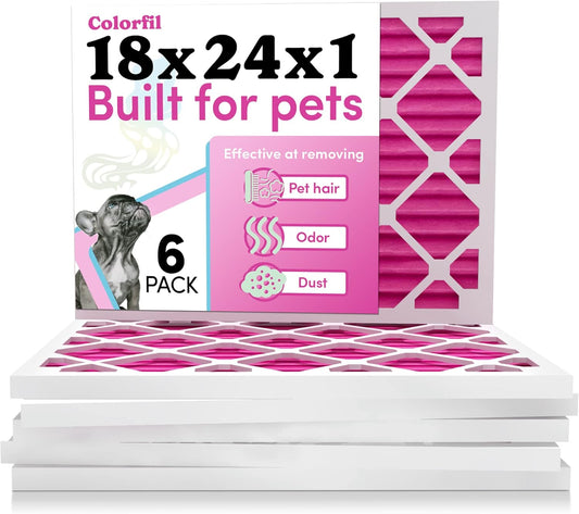 Colorfil 18x24x1 Air Filter (6-Pack) | Made in the USA | Color Changing | Remove Cat and Dog Odor | MERV 8 for Pet Hair Dander and Dust | 17.5"x23.5"x0.75" Exact Size