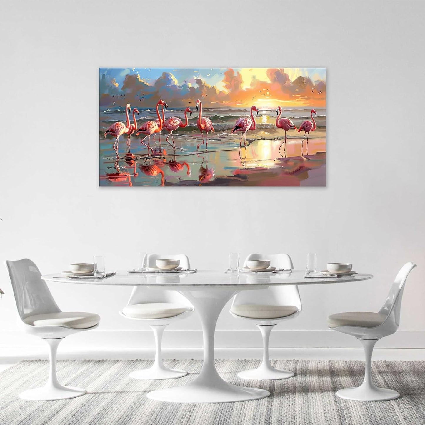 Large Flamingo Wall Art for Living Room Beach Colorful Flamingo Art Big Space Size Framed Ocean Canvas Prints Pictures Painting Artwork Office Bedroom Home Decor 60"x30"