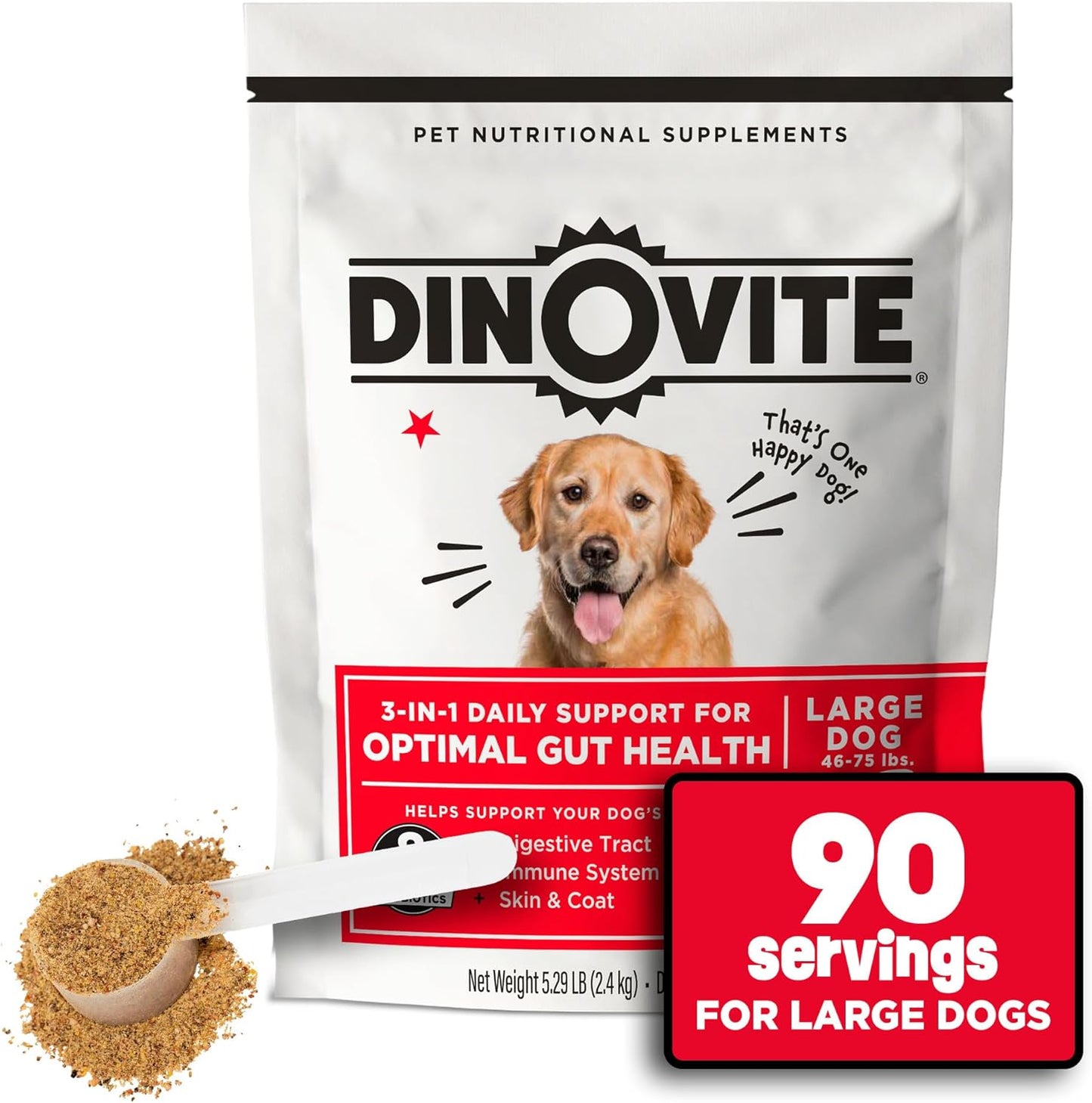 Dinovite Probiotic Supplement for Dogs, Omega 3, Hot Spot Relief, Skin & Coat Supplement, 90 Day Supply for Large Dogs