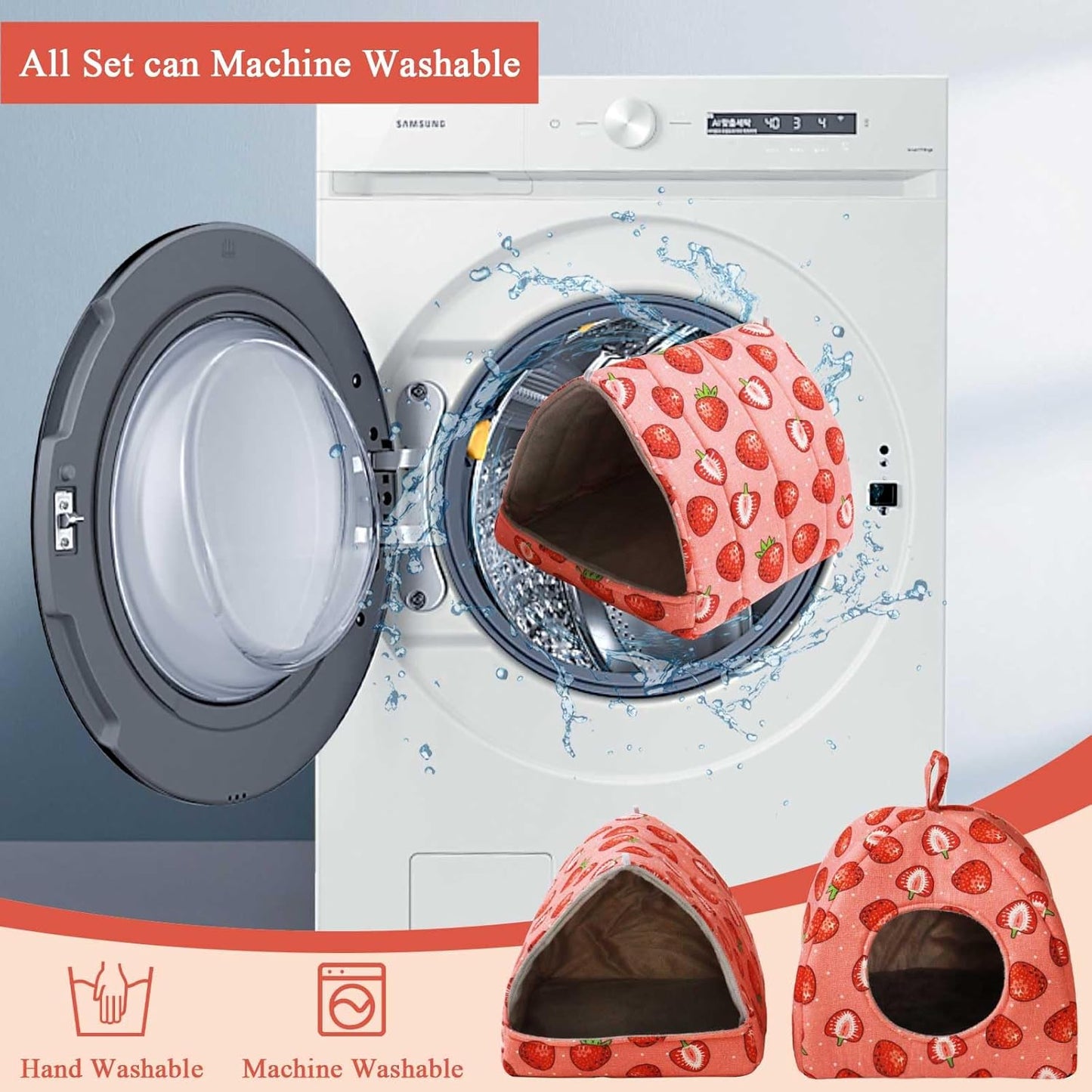 JSPYFITS Guinea Pig Hideout, 2 Pack Guinea Pigs House Set Rabbit Bed, Guineapigs Houses Rabbit Hideout for Small Animal Bunny/Rabbits/Chinchilla Accessories Pink Strawberry