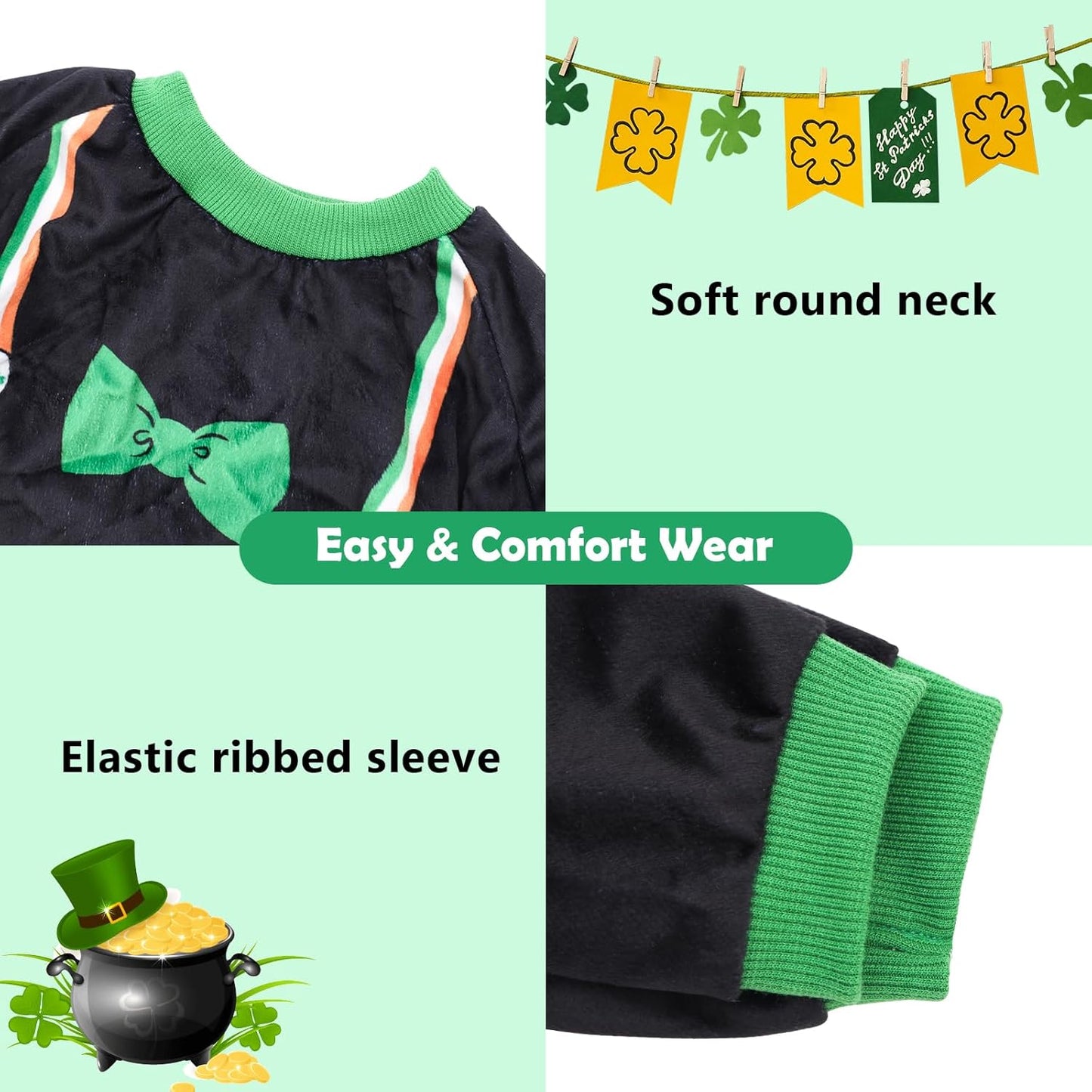 CuteBone Dog Pajamas St.Patrick's Day Puppy Onesies Small Dogs Soft Pjs Coat Cat Apparel Comfy Pet Clothes Outfit Doggie Bodysuit P327XL
