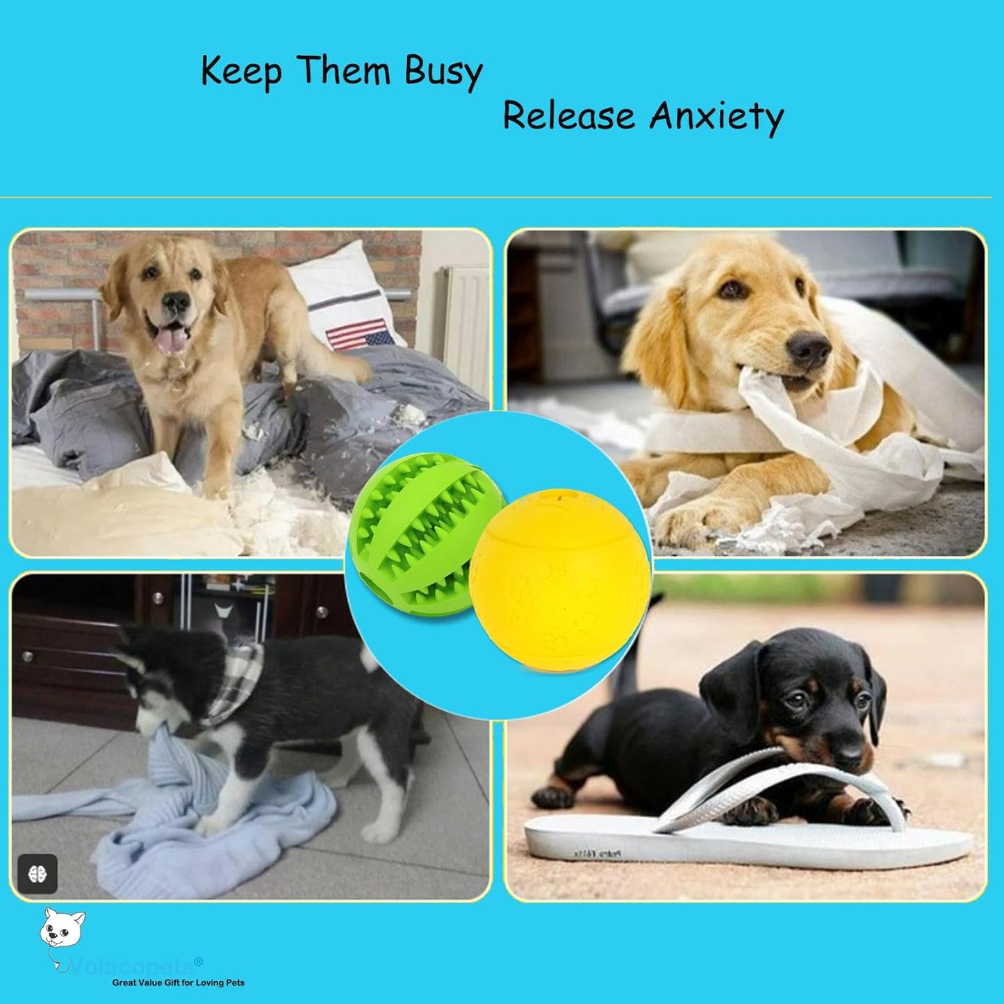 Dog Puzzle Toy, Treat and Dental Balls, Interactive Treat Dispensing Toy for Dogs, Durable Puppy Toys for Teething Small Dogs, Rubber Teeth Balls, Slow Feeder, 2-Pack (Medium Large)