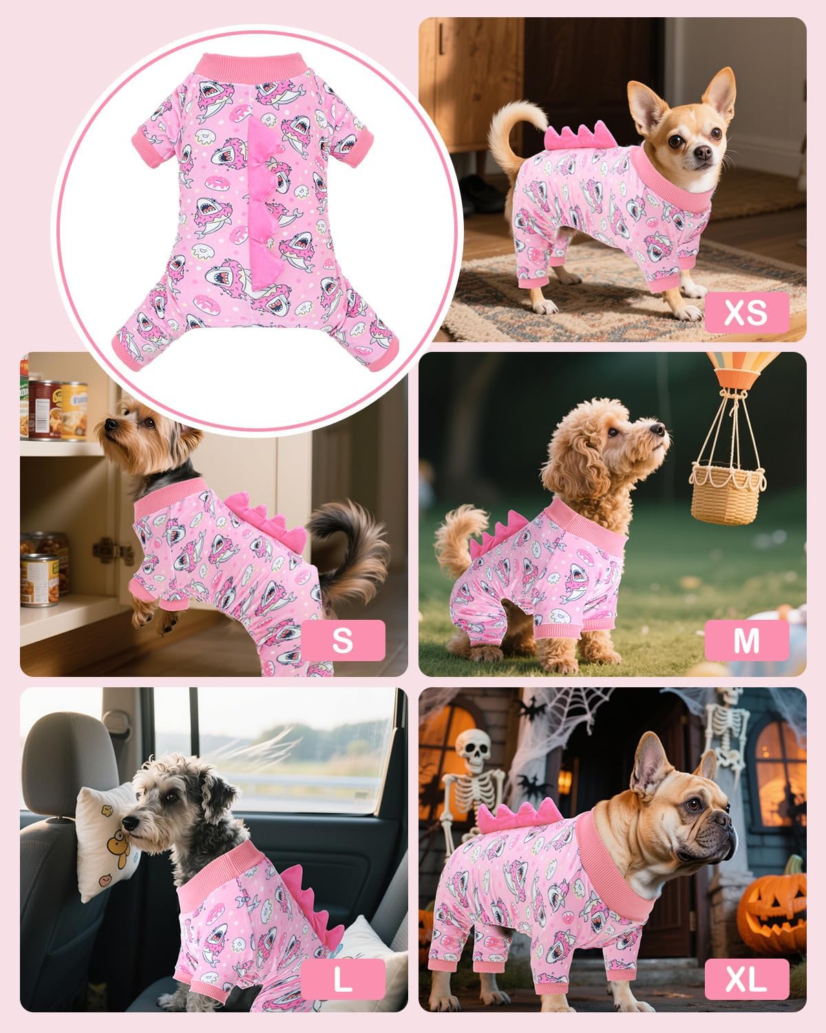 CuteBone Dinosaur Costume Dog Pajamas, Stretchy Spandex Crystal Velvet Sleepwear Coat for Small Dogs, Soft & Warm Pet Outfit Clothes for Cold Weather, Cozy Pullover Design COSP09L