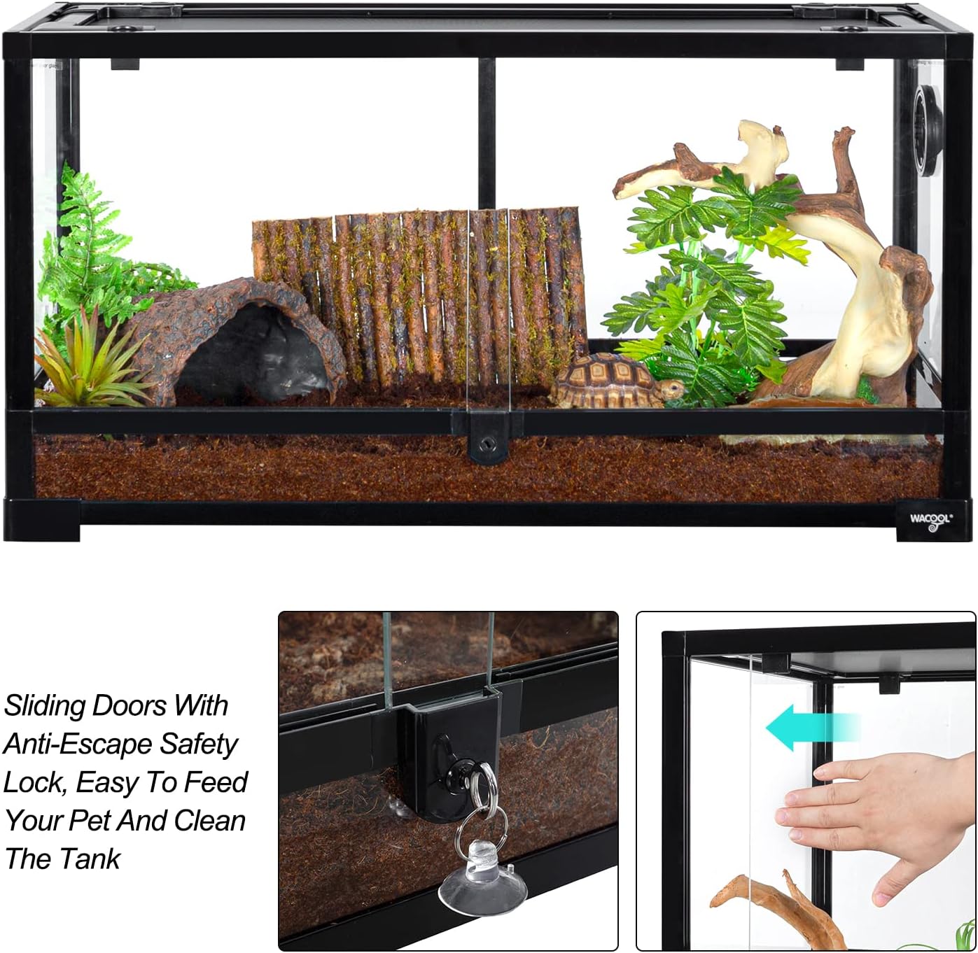 Large Reptile Tank 25 Gallon, 360°Full Vision Glass Reptile Terrarium with Top Mesh Lid for Beaded Dragon Lizard Gecko Snake Hermit Crab Use, 30"(W) X 12"(D) X 16"（H）