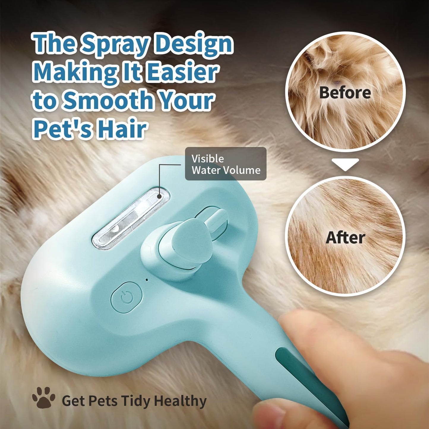 Spray Cat Brush for Shedding, Static & Tangled Hair - Self Cleaning, Long & Short Hair Pets Grooming Brush (Blue)