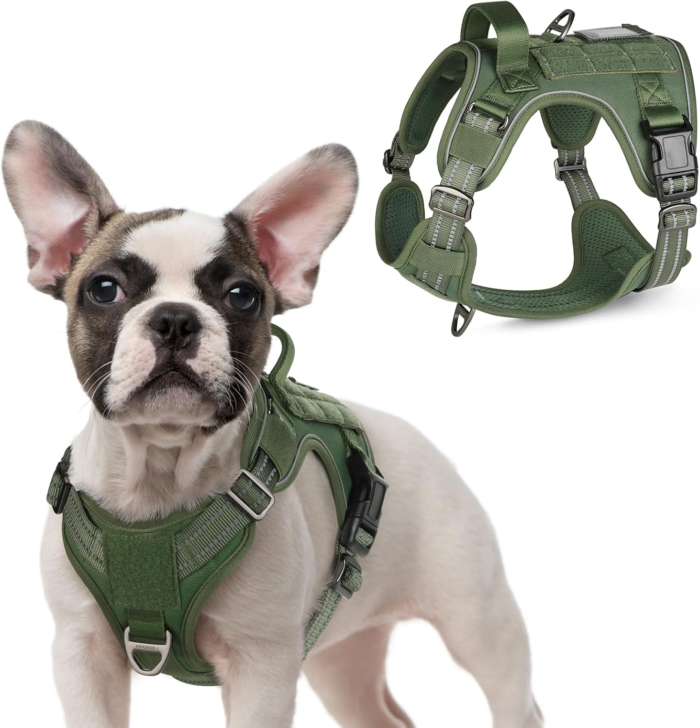 rabbitgoo Tactical Dog Harness for Small Dogs, No Pull Military Service Vest with Handle & Molle, Easy Control for Training Walking, Adjustable Reflective Straps, Green, S
