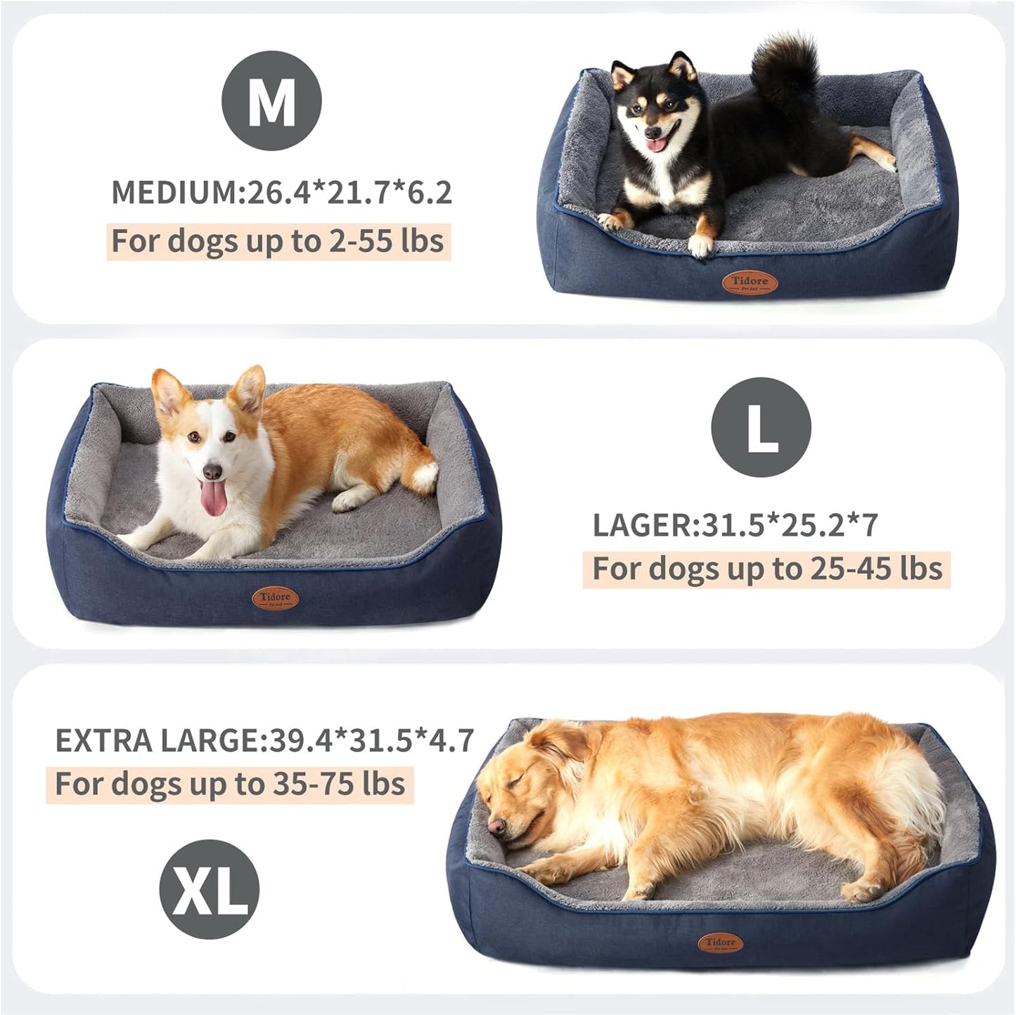 Orthopedic Dog Beds for Medium Dogs, Durable Egg Crate Foam Sofa Dog Bed wit Washable Removable Cover,Waterproof Lining,Pet Bed for Large Dogs (Navy Blue-Velvet, 31.5" L x 25.2" W x 7" Th)