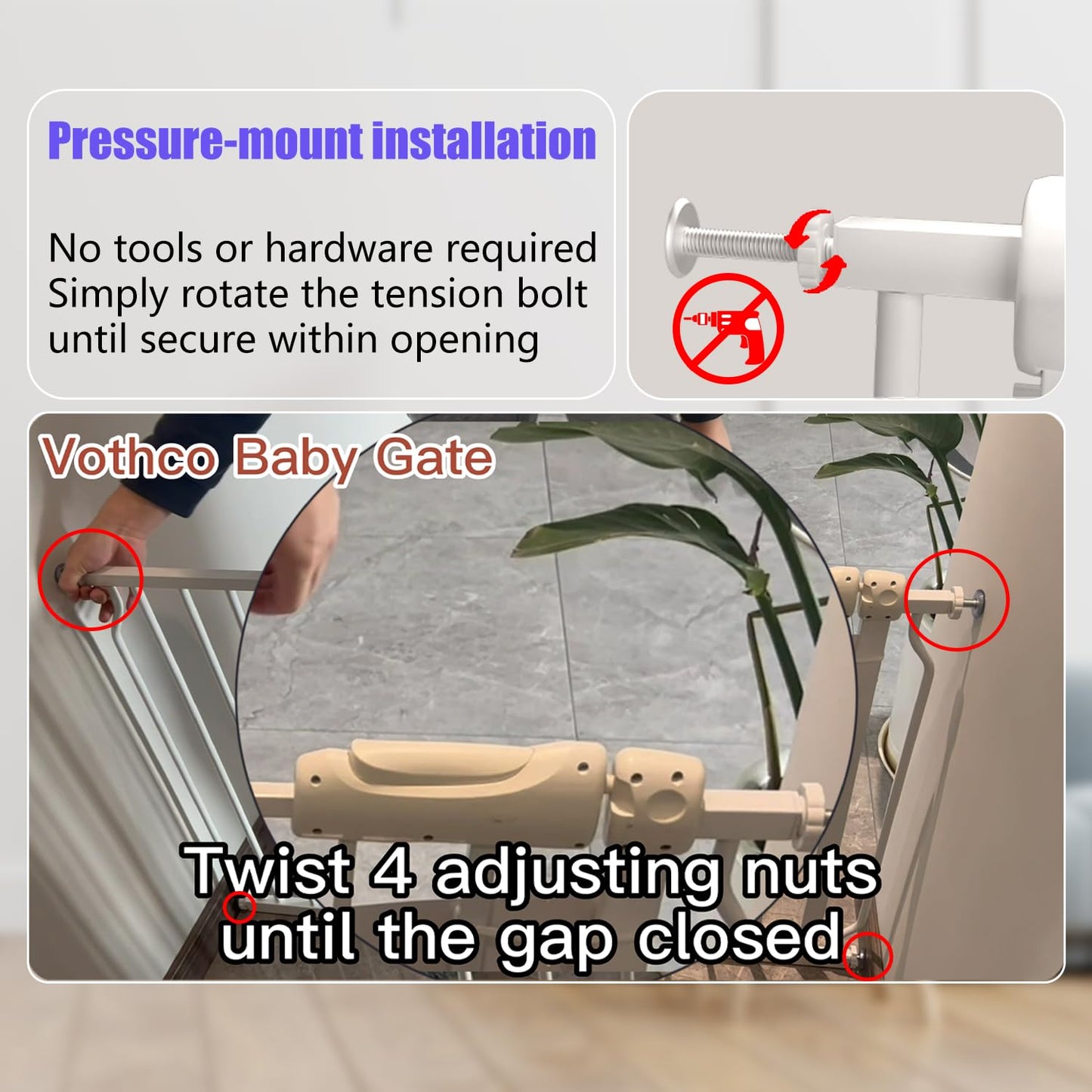 Extra Wide Baby & Dog Gate 62-67 Inch, Pressure Mounted No Drilling, Adjustable Indoor Safety Gate for Stairs & Wide Doorways - Metal Design for Kids and Pets, White